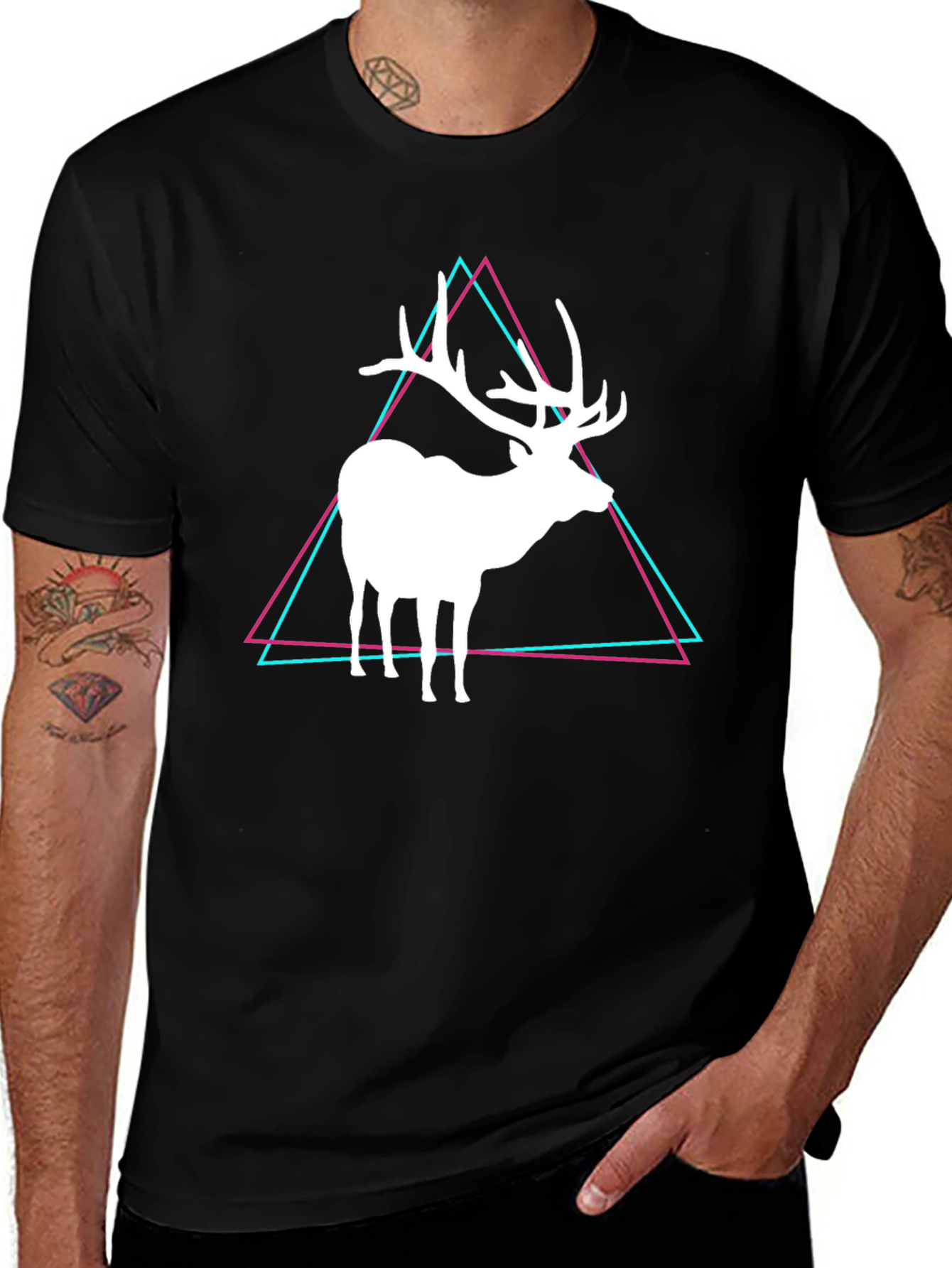 Variant 7 of Geometric Deer Graphic Tee - Black