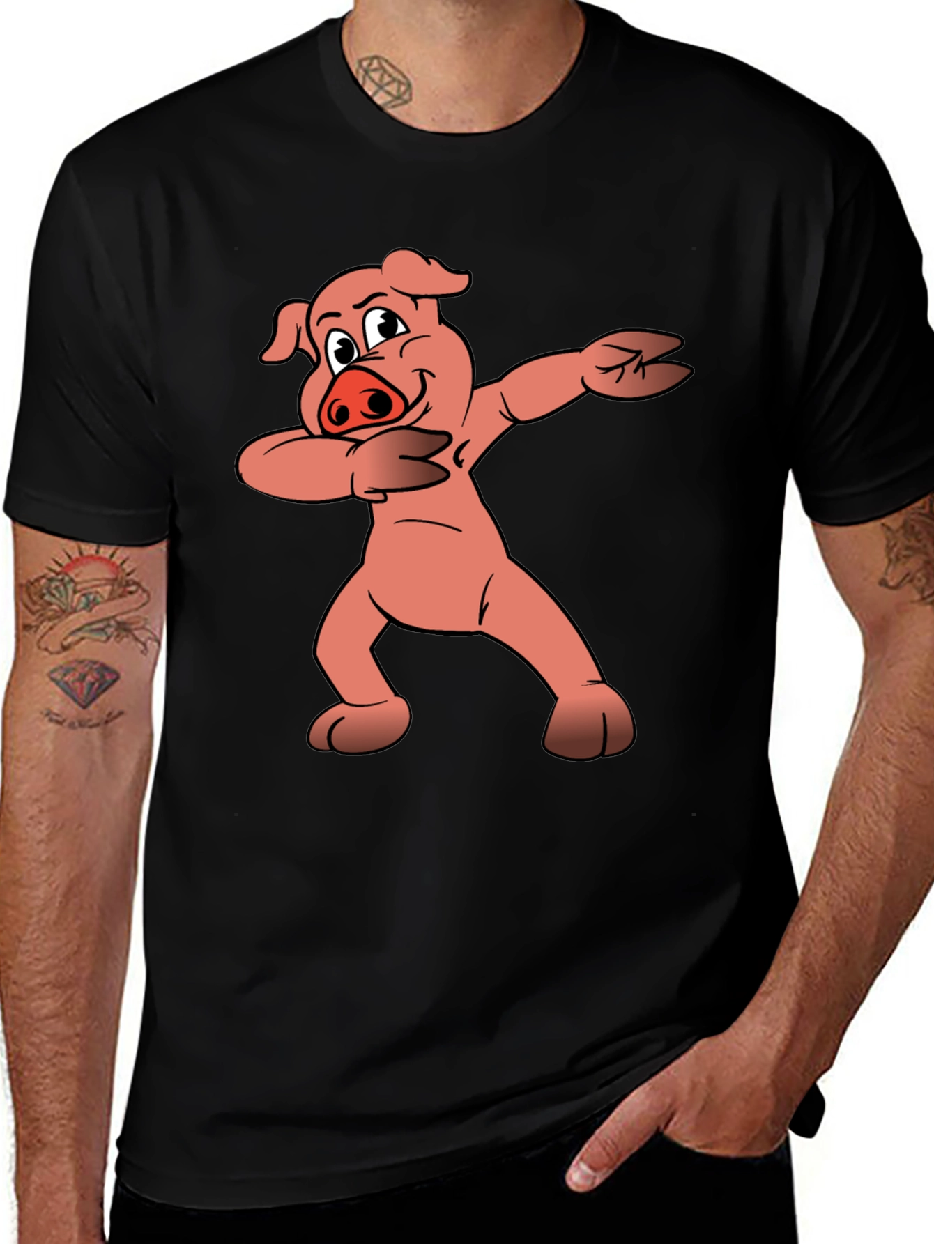 Variant 23 of Dabbing Pig Graphic Tee - Trendy Black T-Shirt
