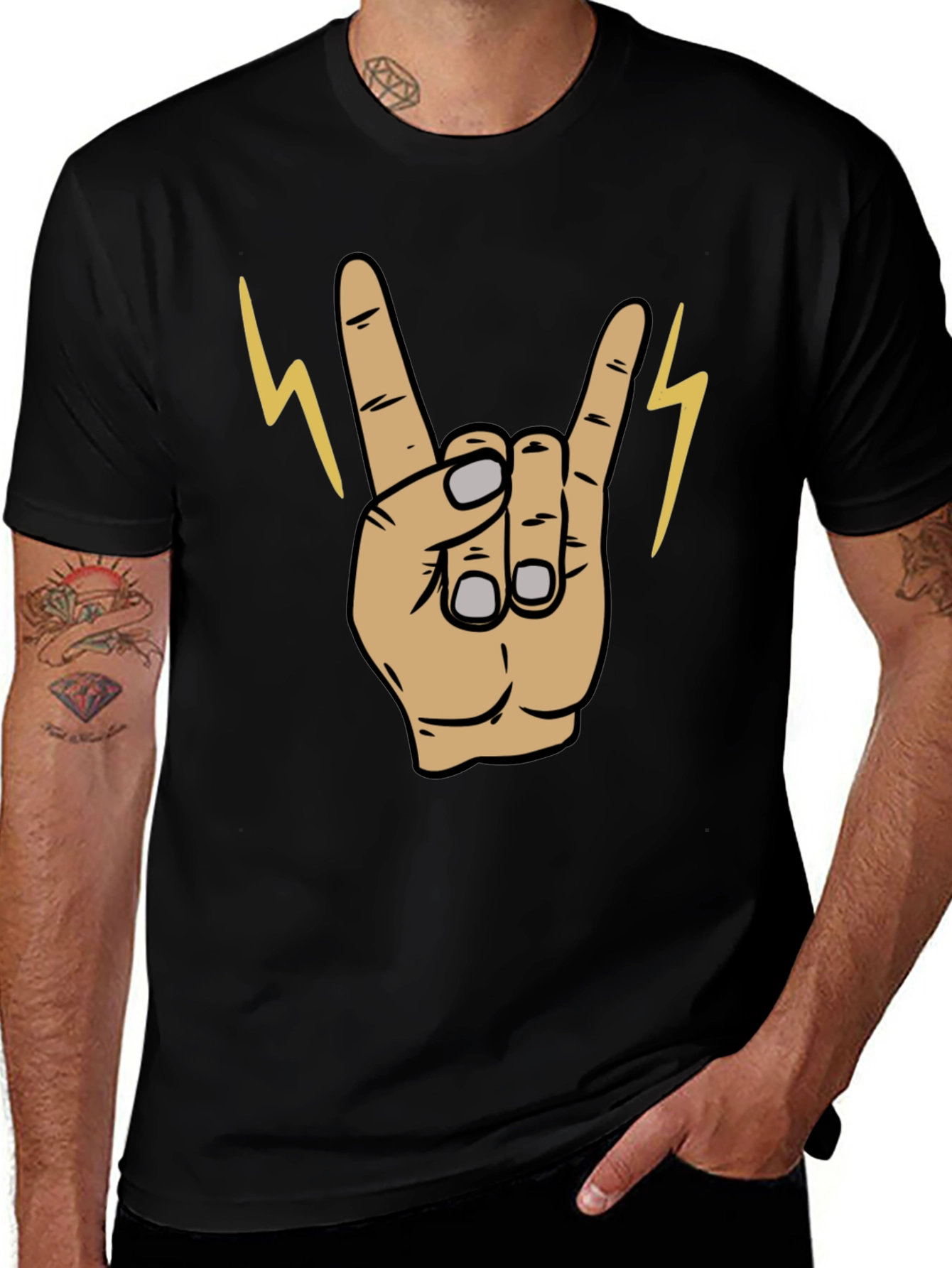 Variant 21 of Rock On! Graphic Print Men's Black T-Shirt