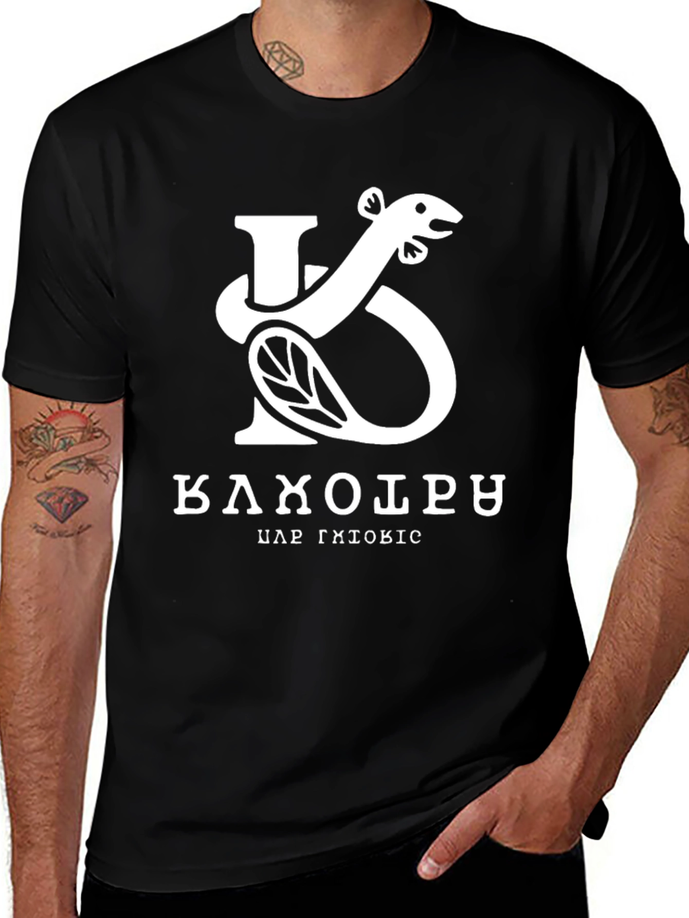 Variant 8 of Black T-Shirt with Snake & Cyrillic Text Design