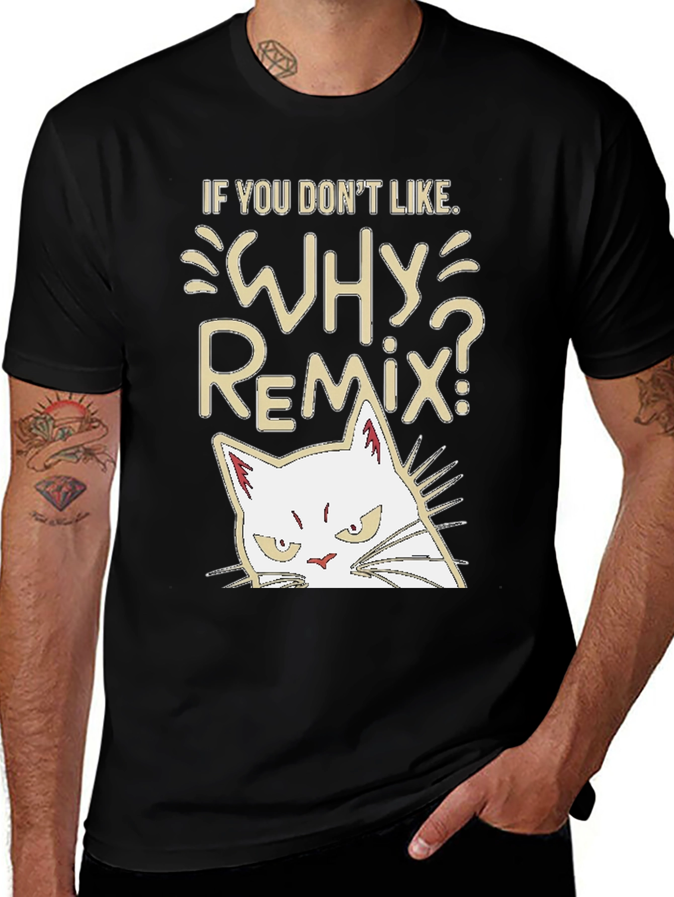 Variant 4 of Why Remix Cat T-Shirt - Funny Graphic Tee