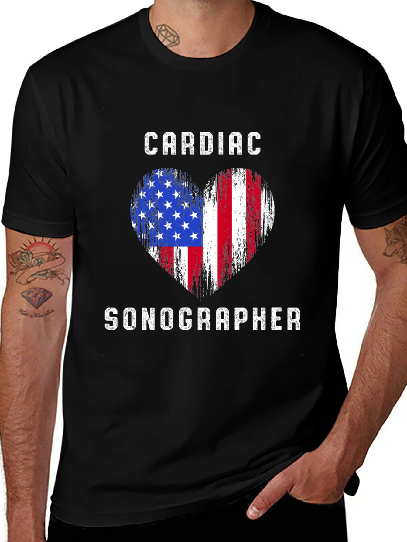Variant 9 of Cardiac Sonographer American Flag Heart T-Shirt