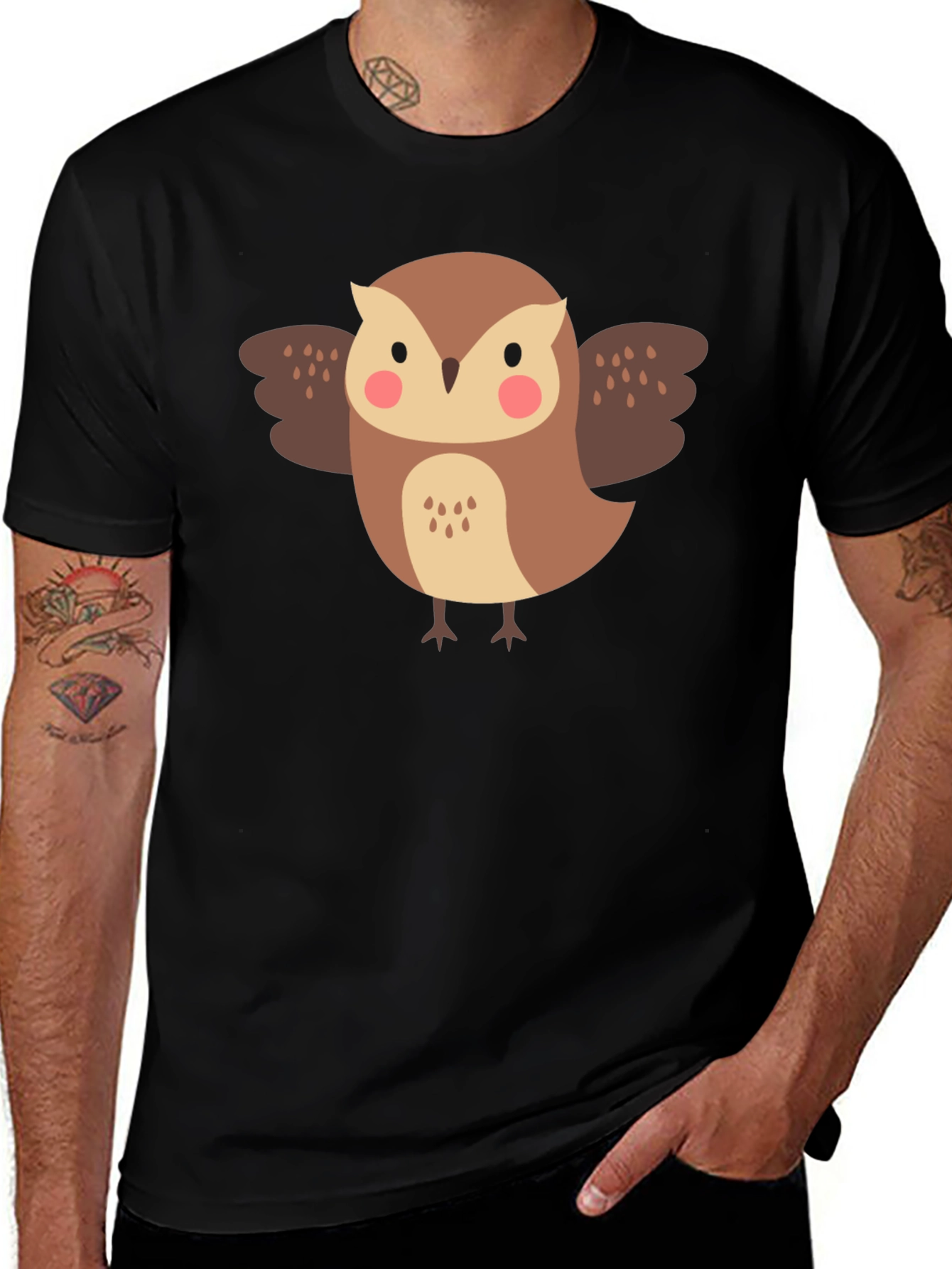 Variant 13 of Cute Owl Graphic Black T-Shirt
