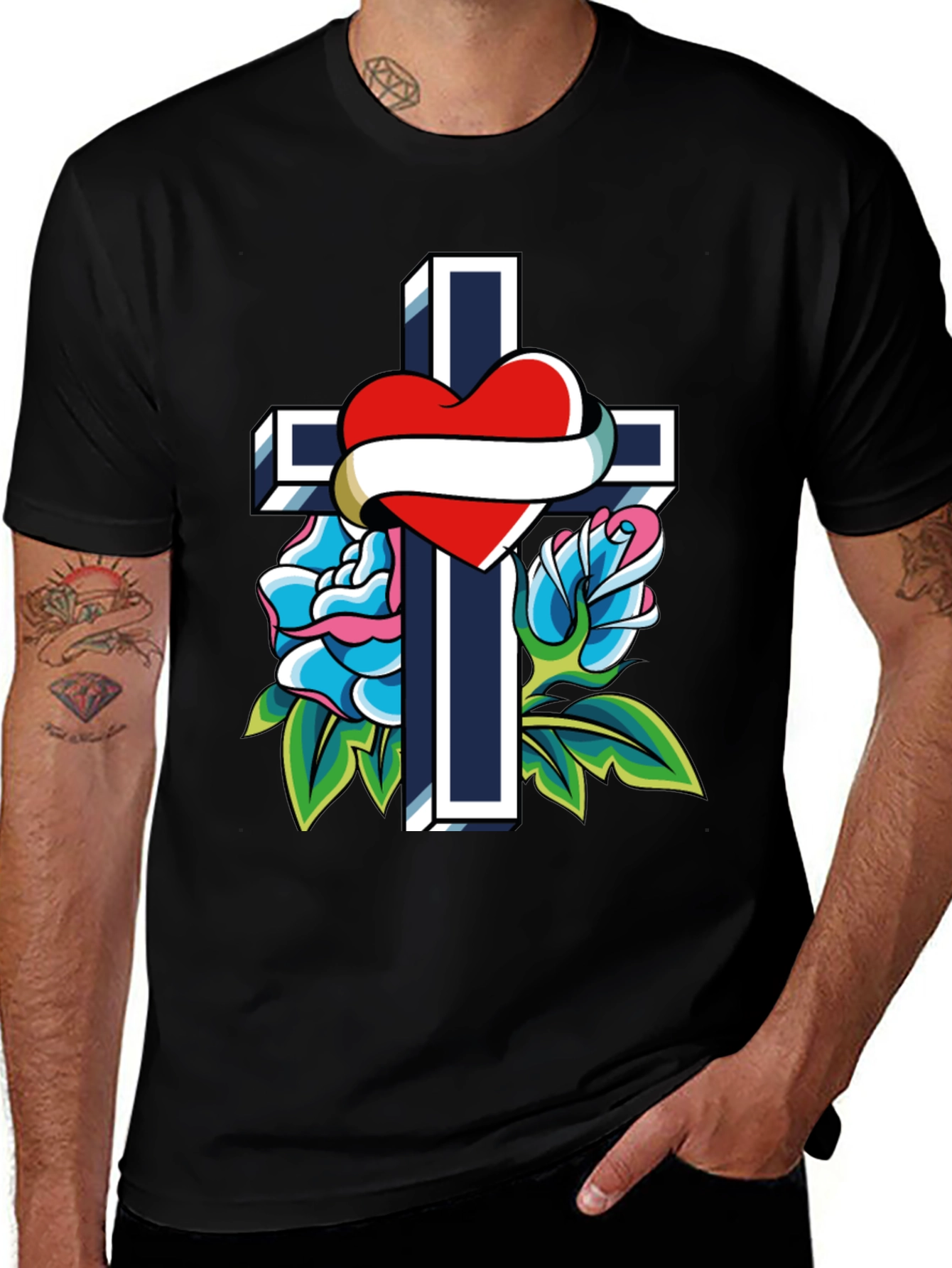 Variant 9 of Heart and Cross Graphic T-Shirt - Stylish Christian Tee