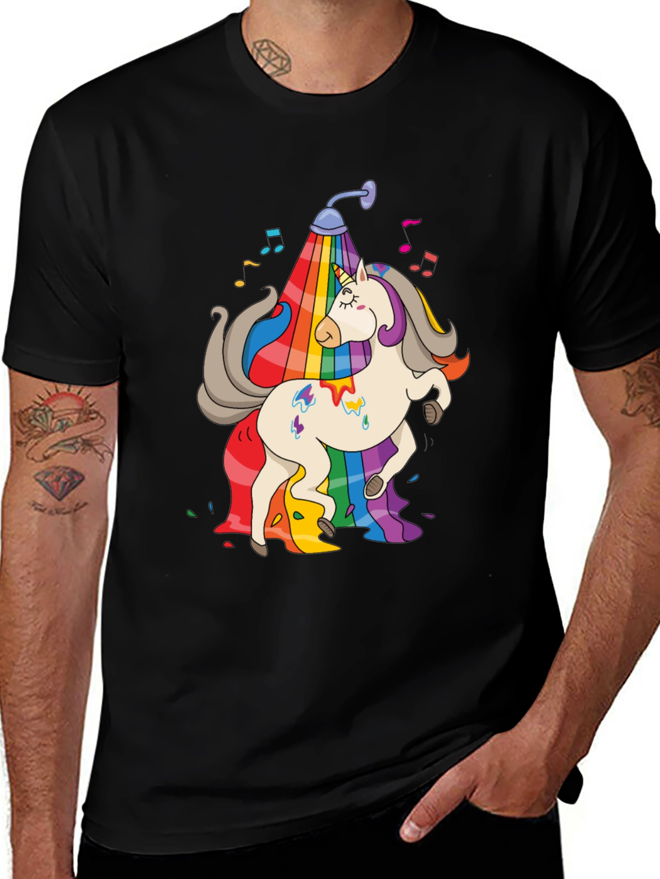 Variant 24 of Rainbow Unicorn Shower Black T-Shirt