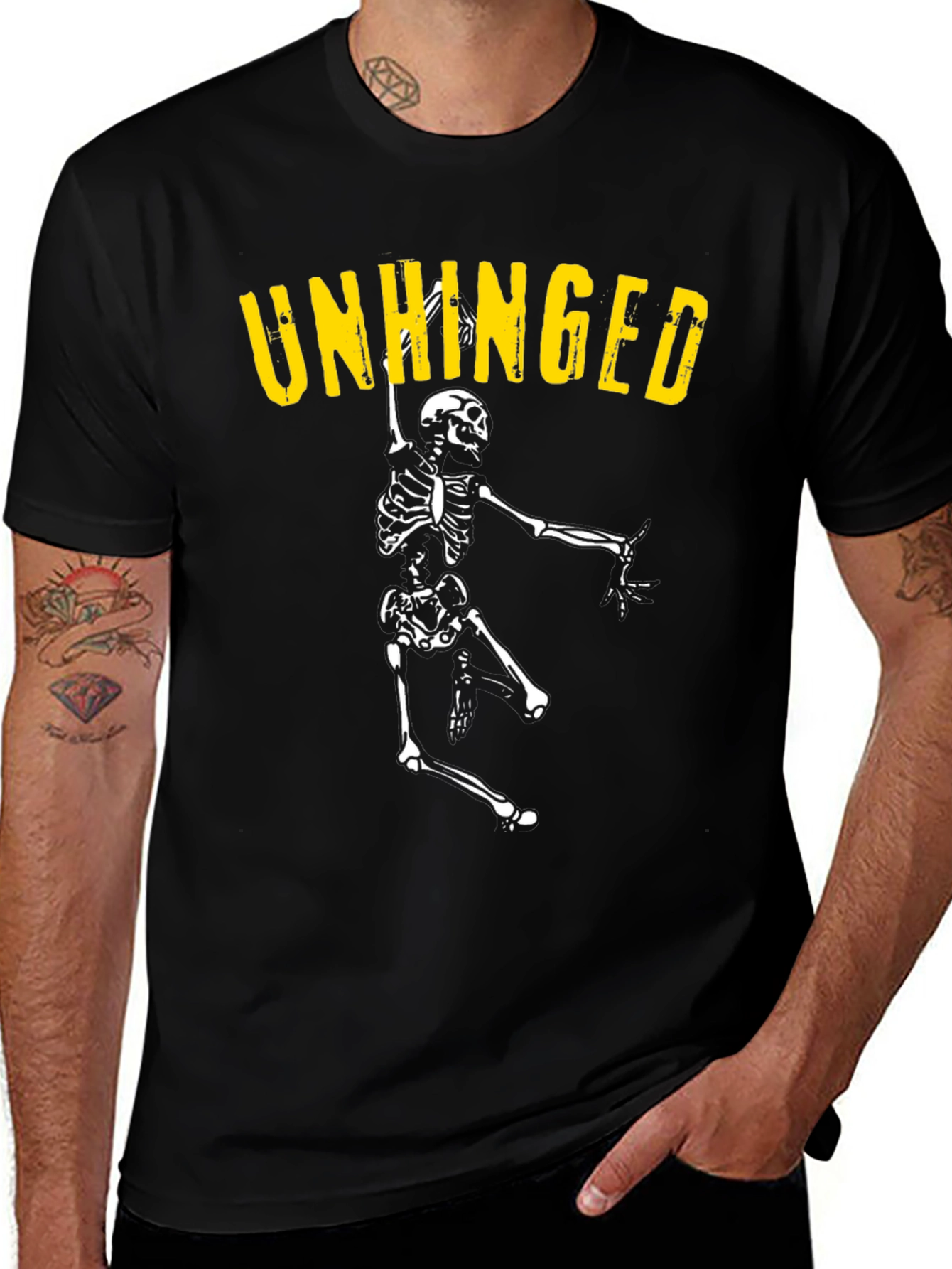 Variant 25 of Unhinged Skeleton Graphic Tee - Black Cotton T-Shirt