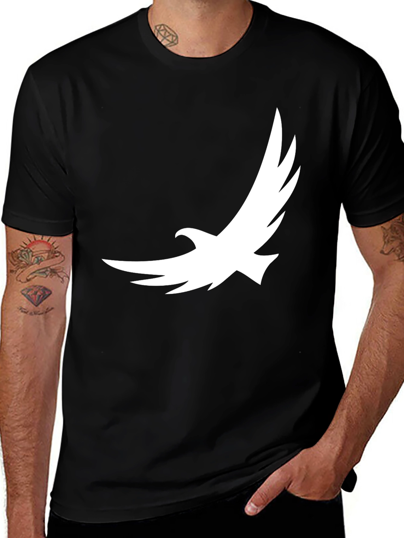 Black T-Shirt with White Eagle Graphic