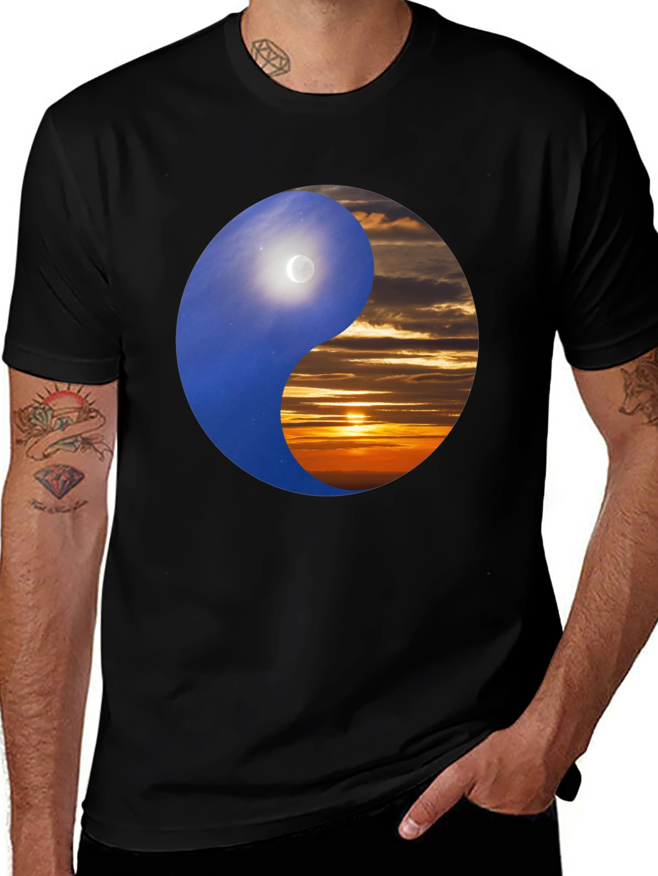 Yin Yang Day & Night Black T-Shirt