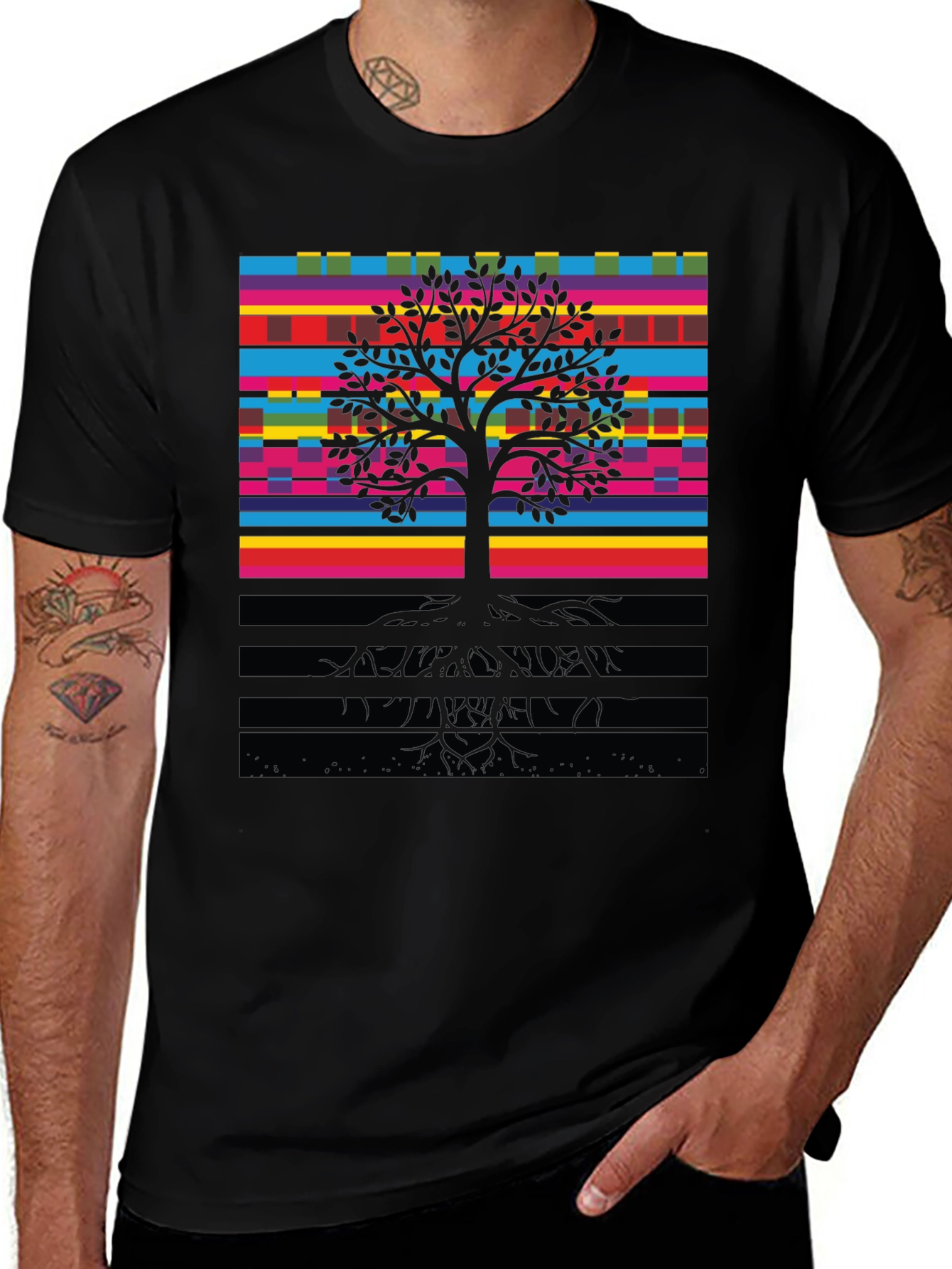 Variant 7 of Vibrant Tree of Life Graphic Tee - Black
