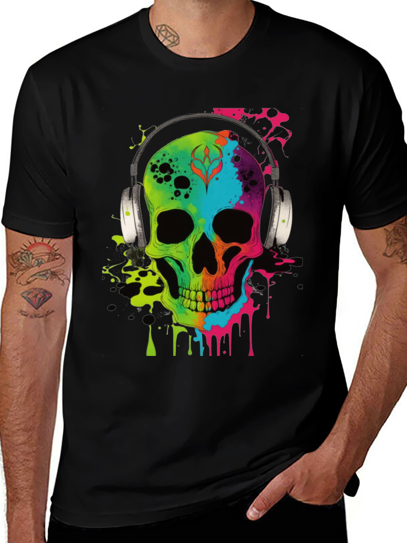 Variant 6 of Skull Headphones Graphic Tee - Vibrant Design