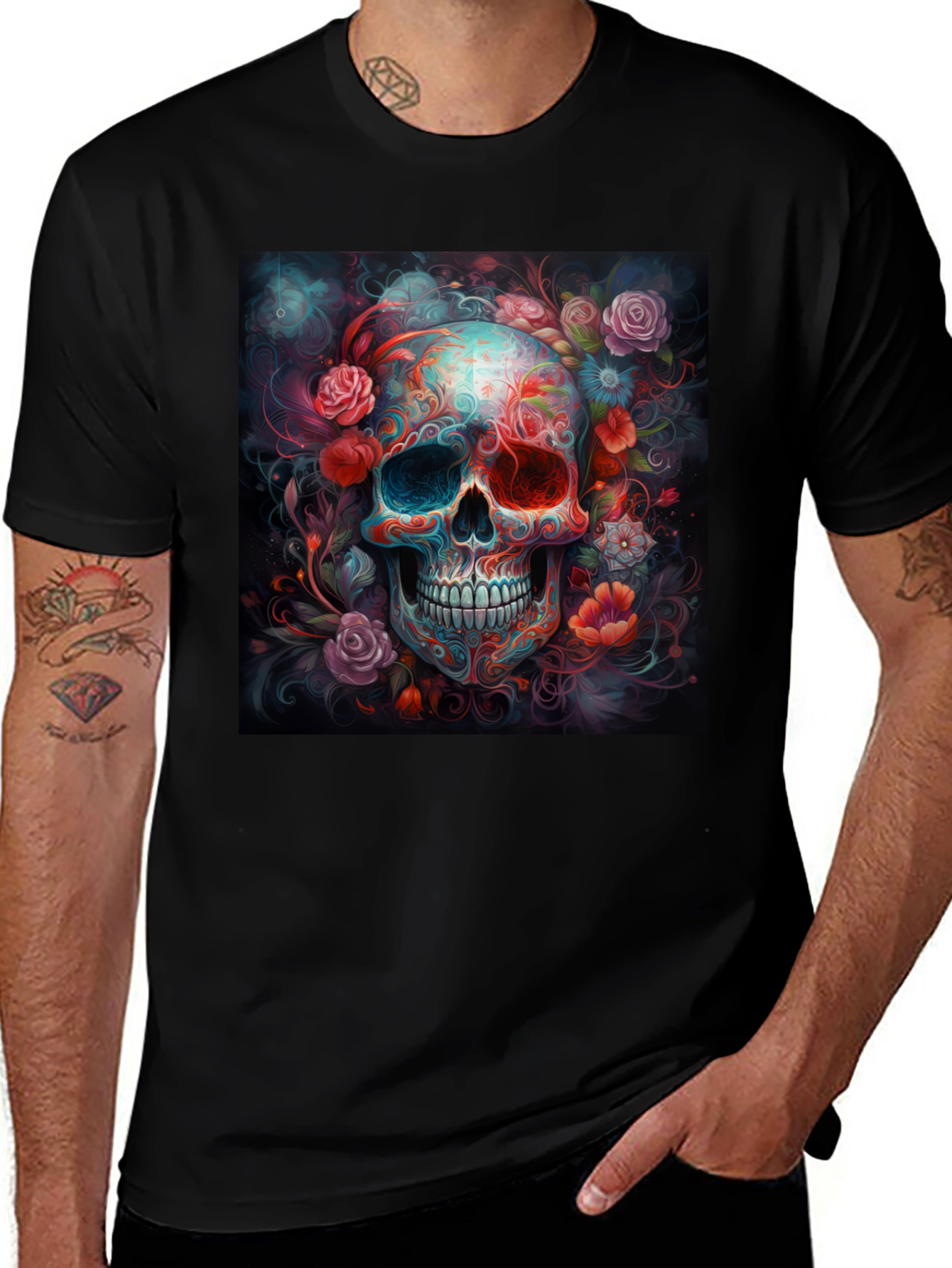 Variant 6 of Floral Skull Graphic Tee - Unique Design