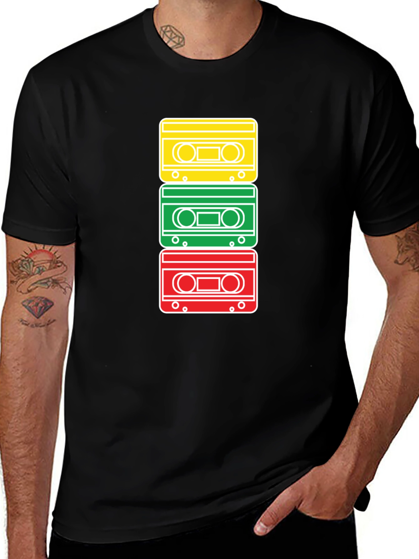 Variant 2 of Retro Cassette Tape Stack Graphic T-Shirt