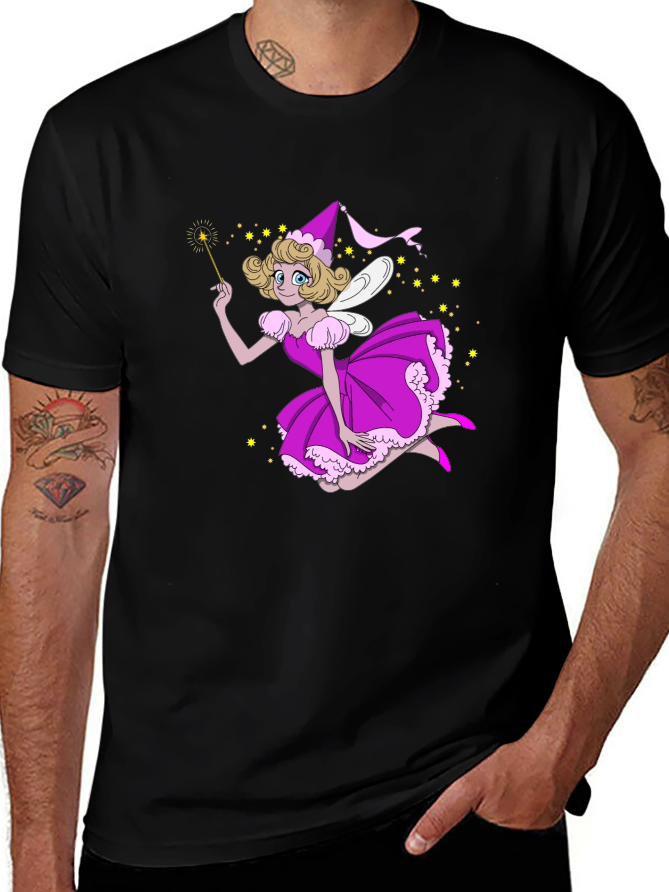 Variant 10 of Fairy T-Shirt - Black Cotton, Fun Design