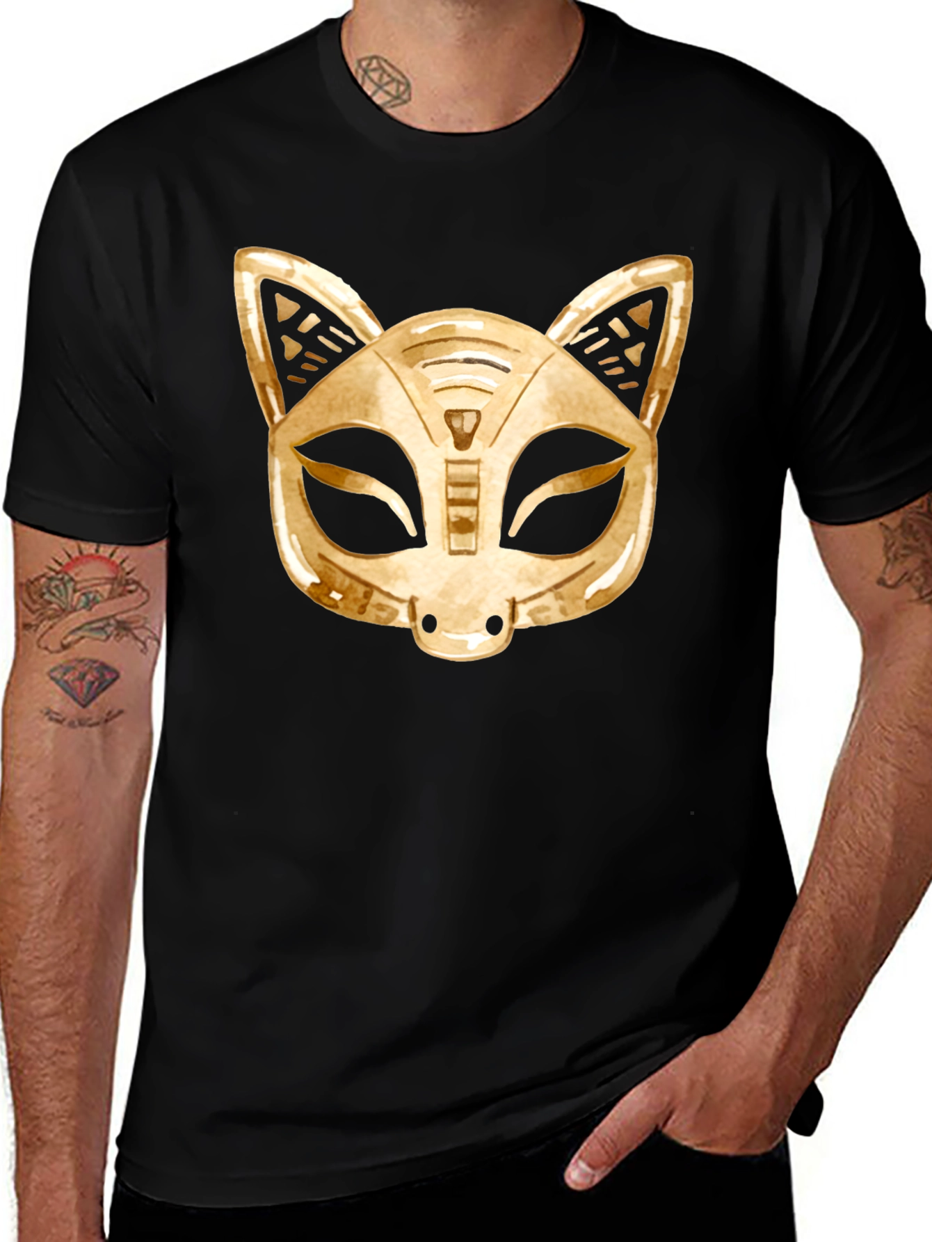 Variant 9 of Golden Cat Mask Graphic Tee - Black