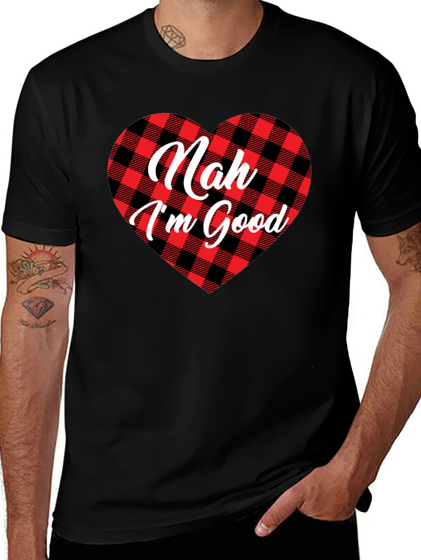 Variant 25 of Nah I'm Good Buffalo Plaid Heart T-Shirt