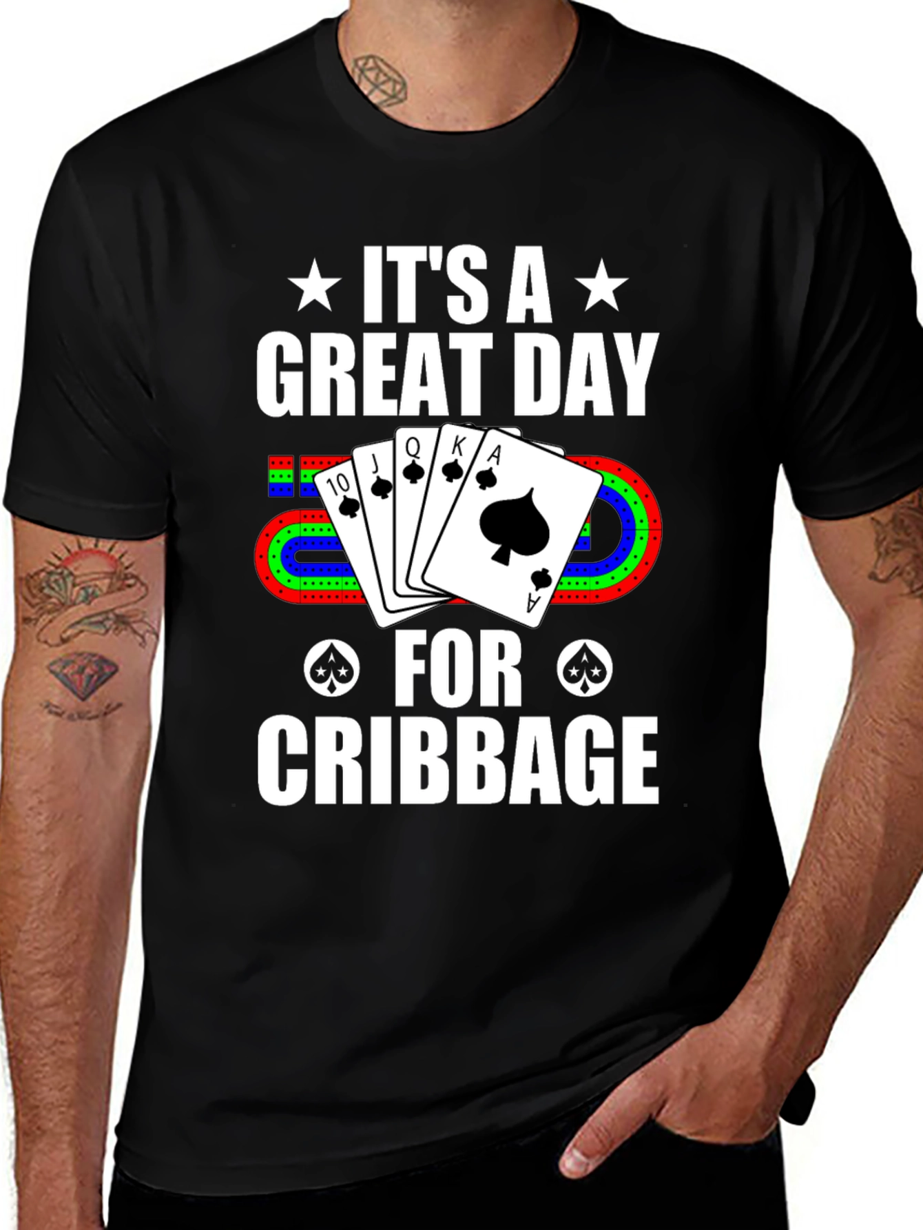 Black Cribbage Player T-Shirt - Great Day for Cribbage main image