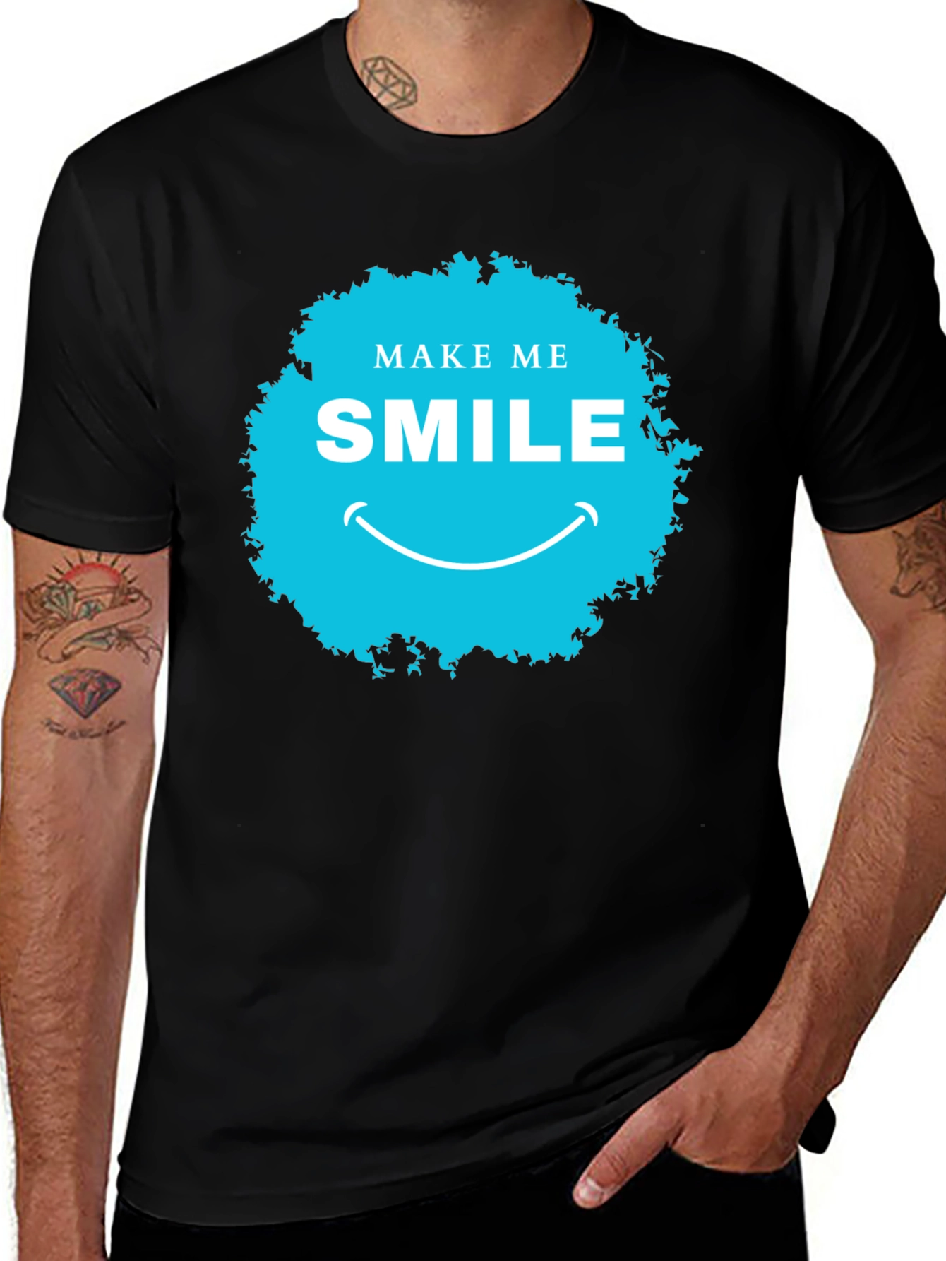 Variant 23 of Make Me Smile Graphic T-Shirt - Black Cotton Tee