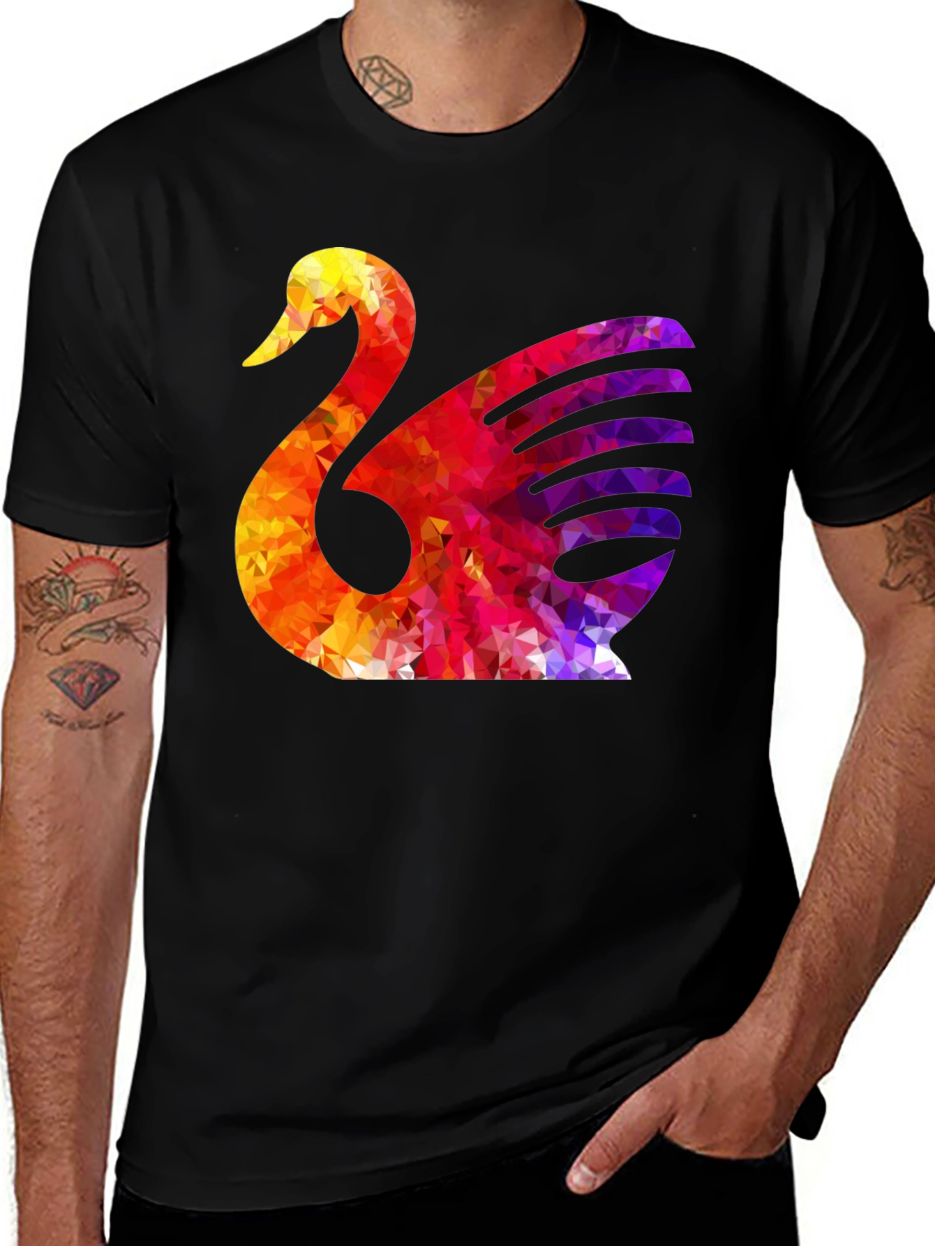 Variant 5 of Abstract Swan Graphic Print Black T-Shirt