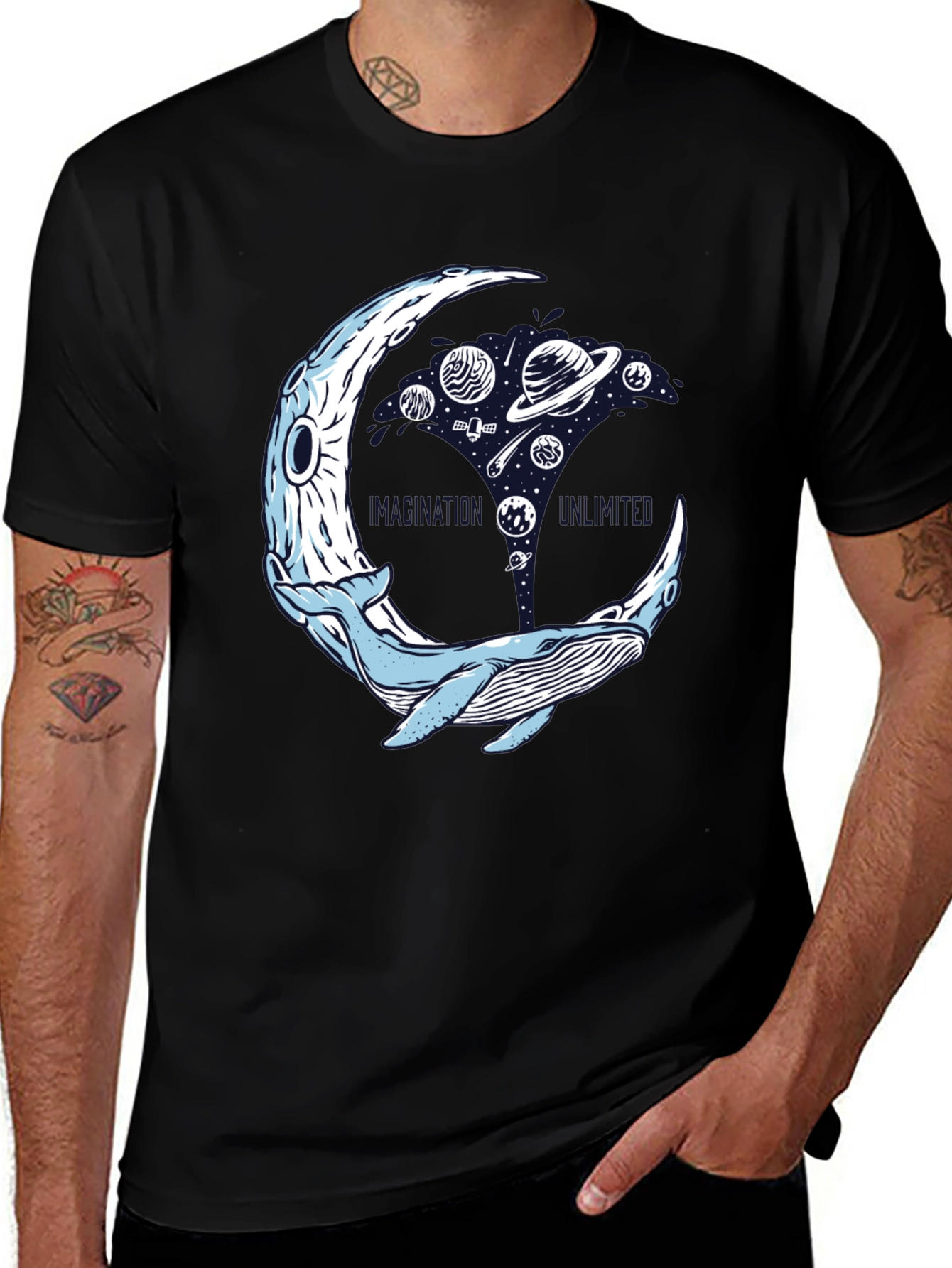 Black Cosmic Whale T-Shirt - Space Moon main image