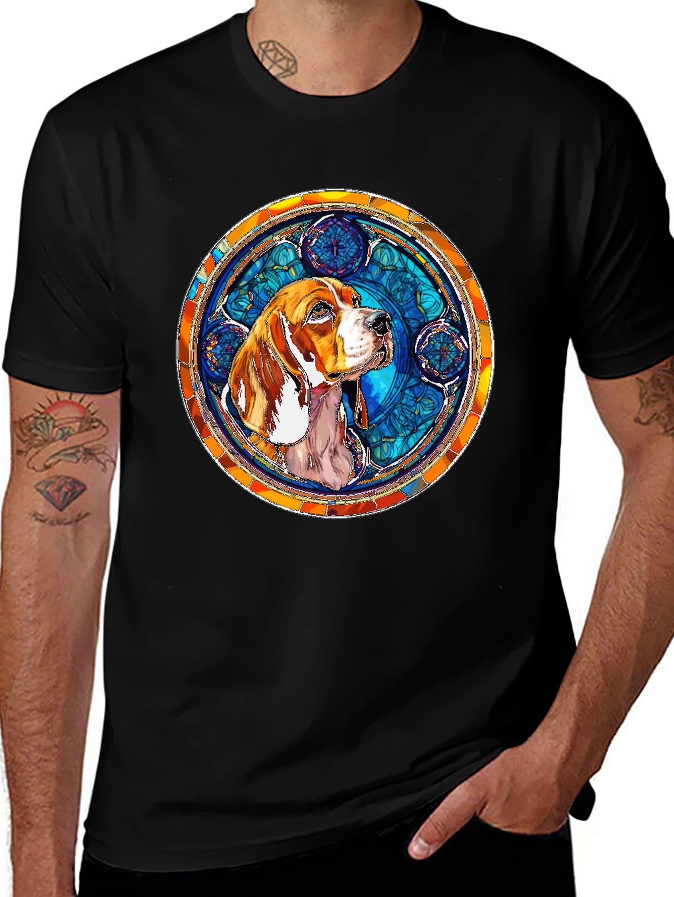 Black Dog Stained Glass Style Graphic Tee main image