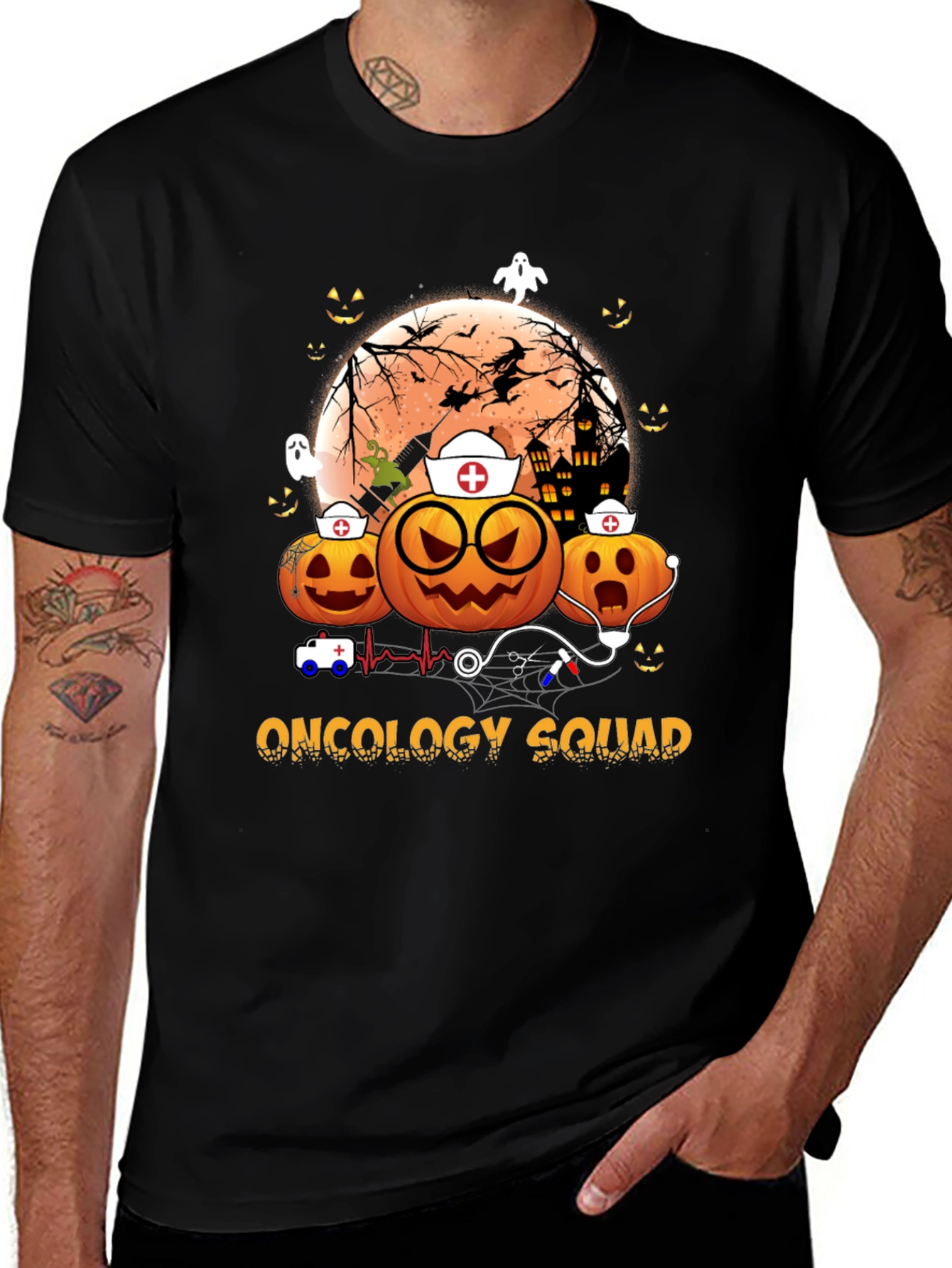 Oncology Squad Halloween Pumpkin Nurse T-Shirt