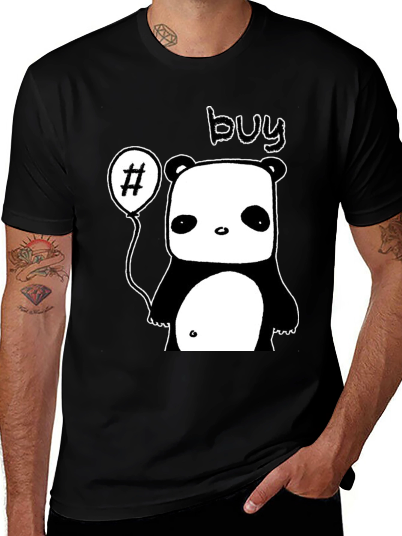 Variant 7 of Panda Bear Graphic T-Shirt - Black Cotton Tee