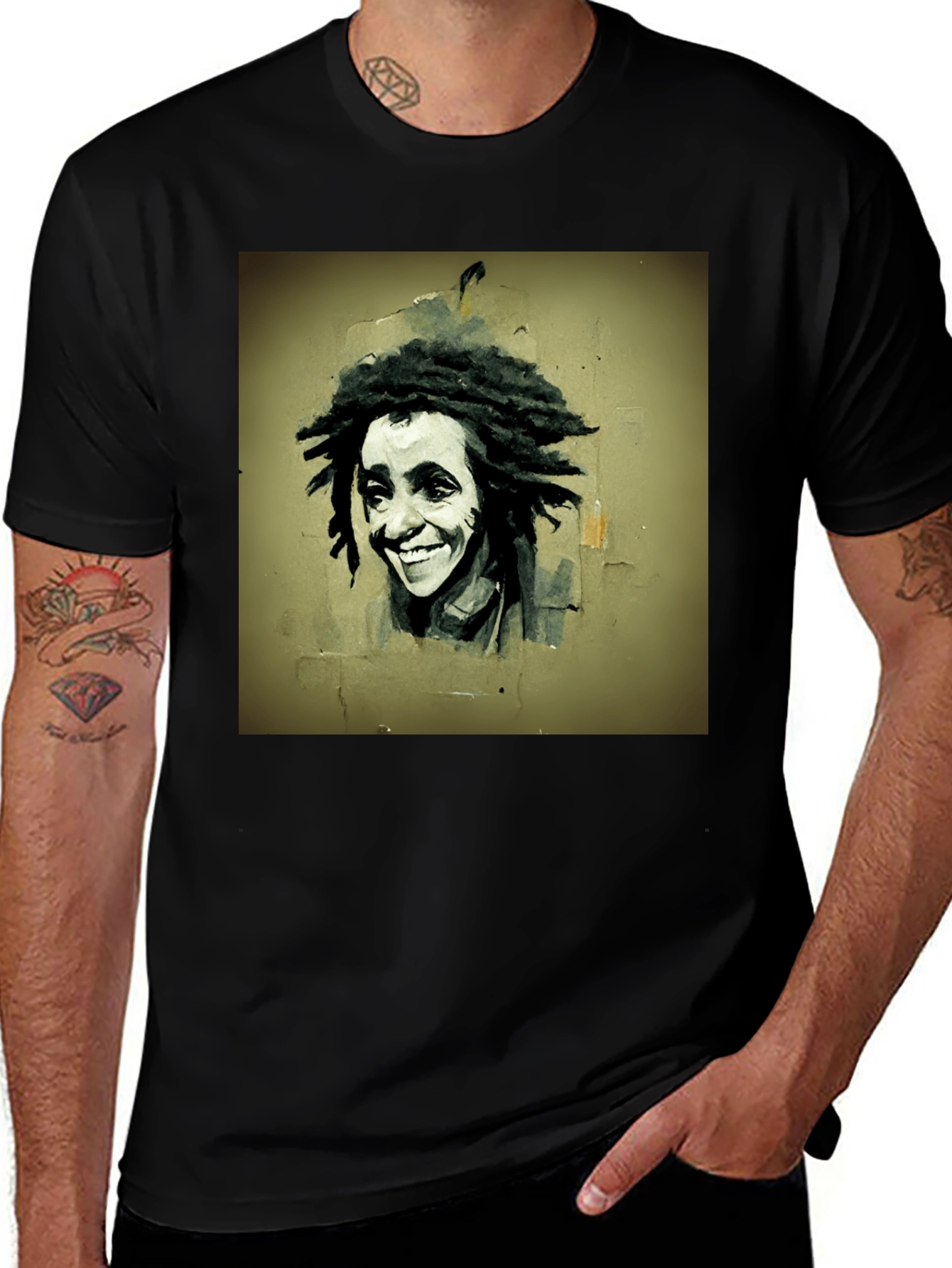 Black Rasta Portrait Graphic Tee - Unique Style main image
