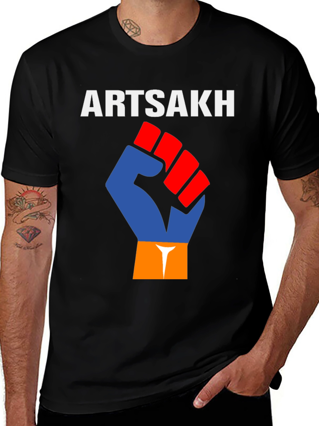 Artsakh T-Shirt Fist Flag Design - Black Cotton Tee