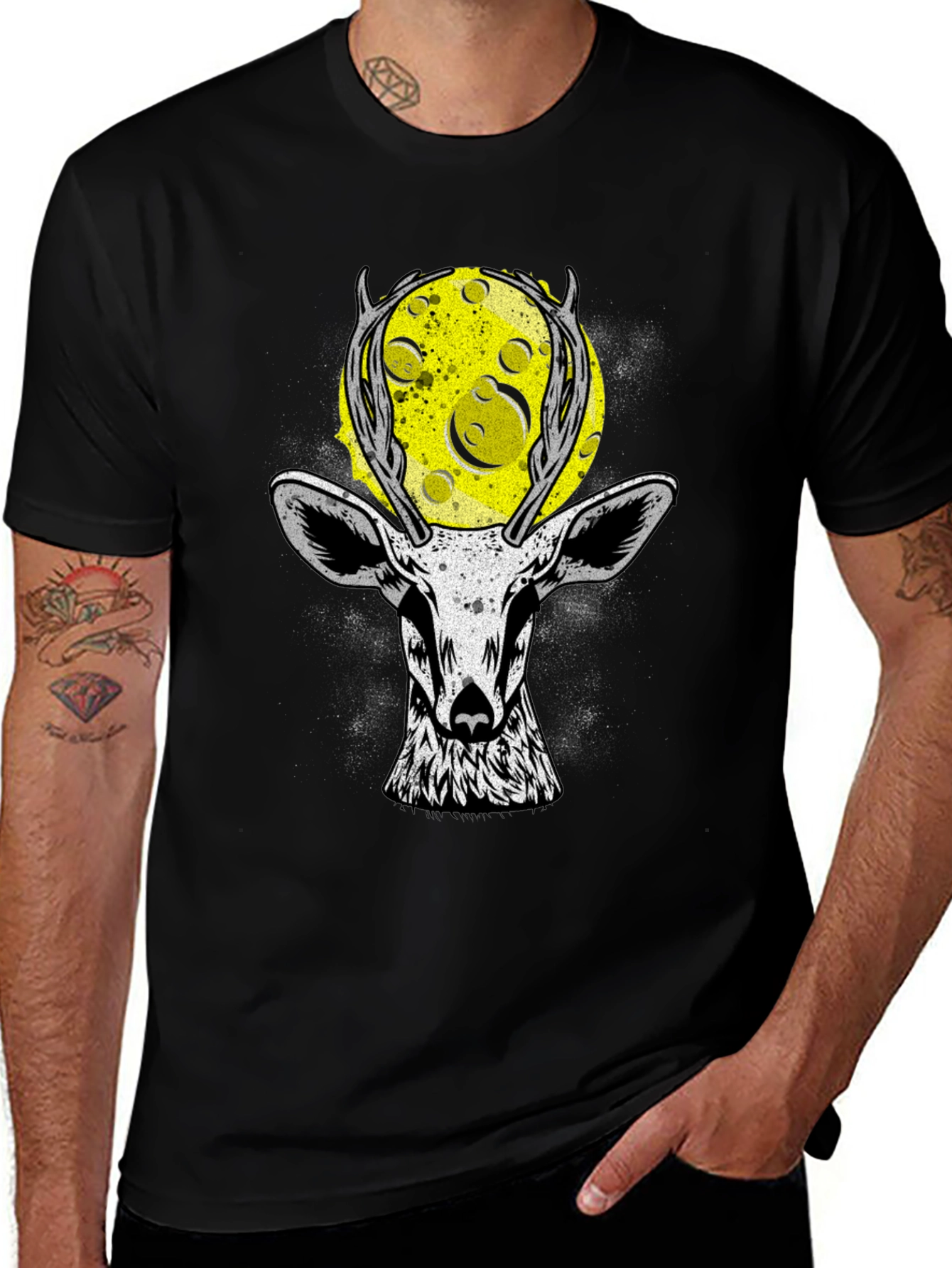 Variant 22 of Deer Moon Graphic T-Shirt - Black Cotton Tee