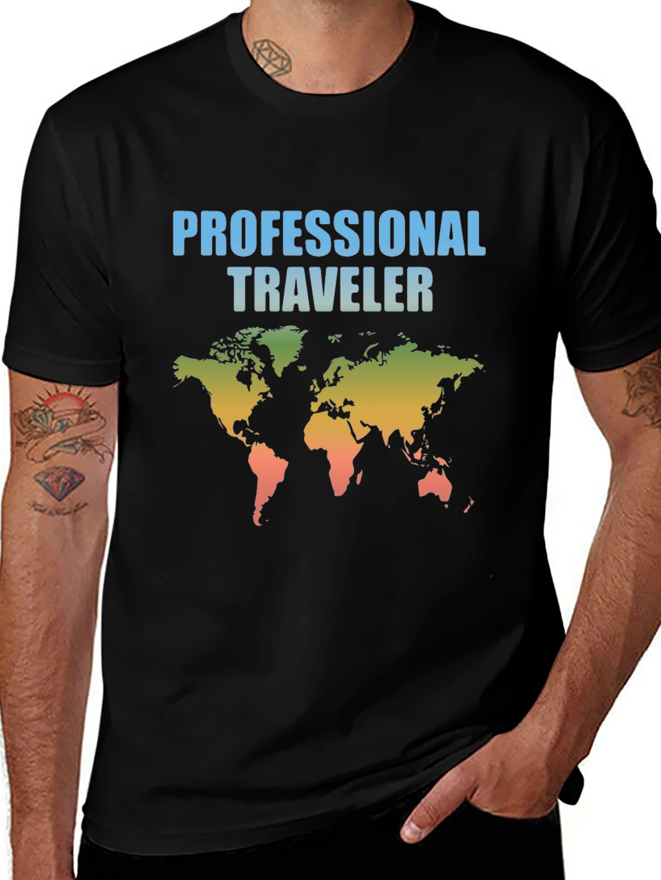 Professional Traveler World Map Graphic Tee - Black