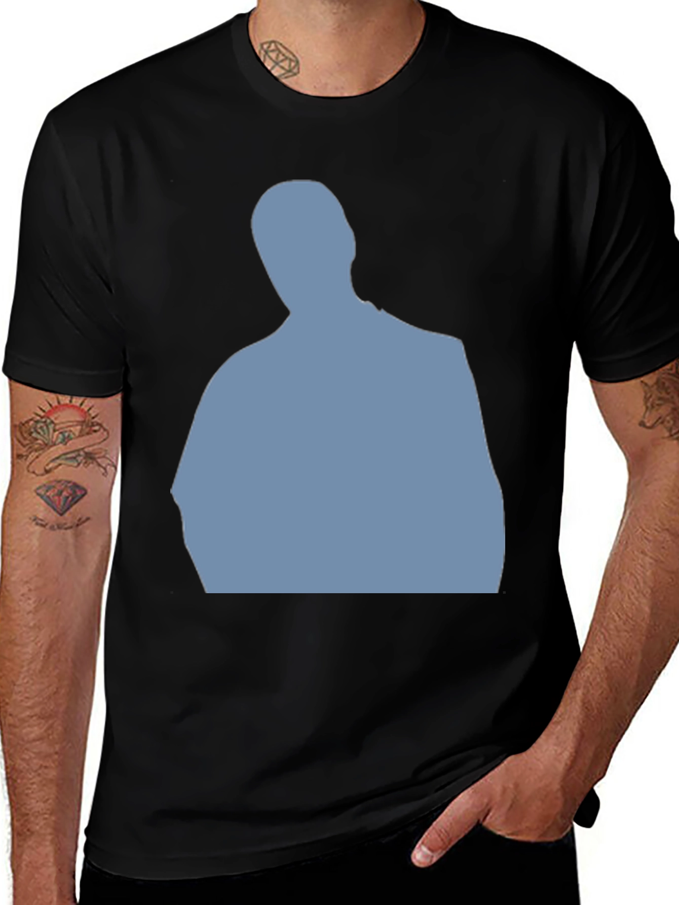 Variant 25 of Men's Black T-Shirt with Blue Silhouette Graphic