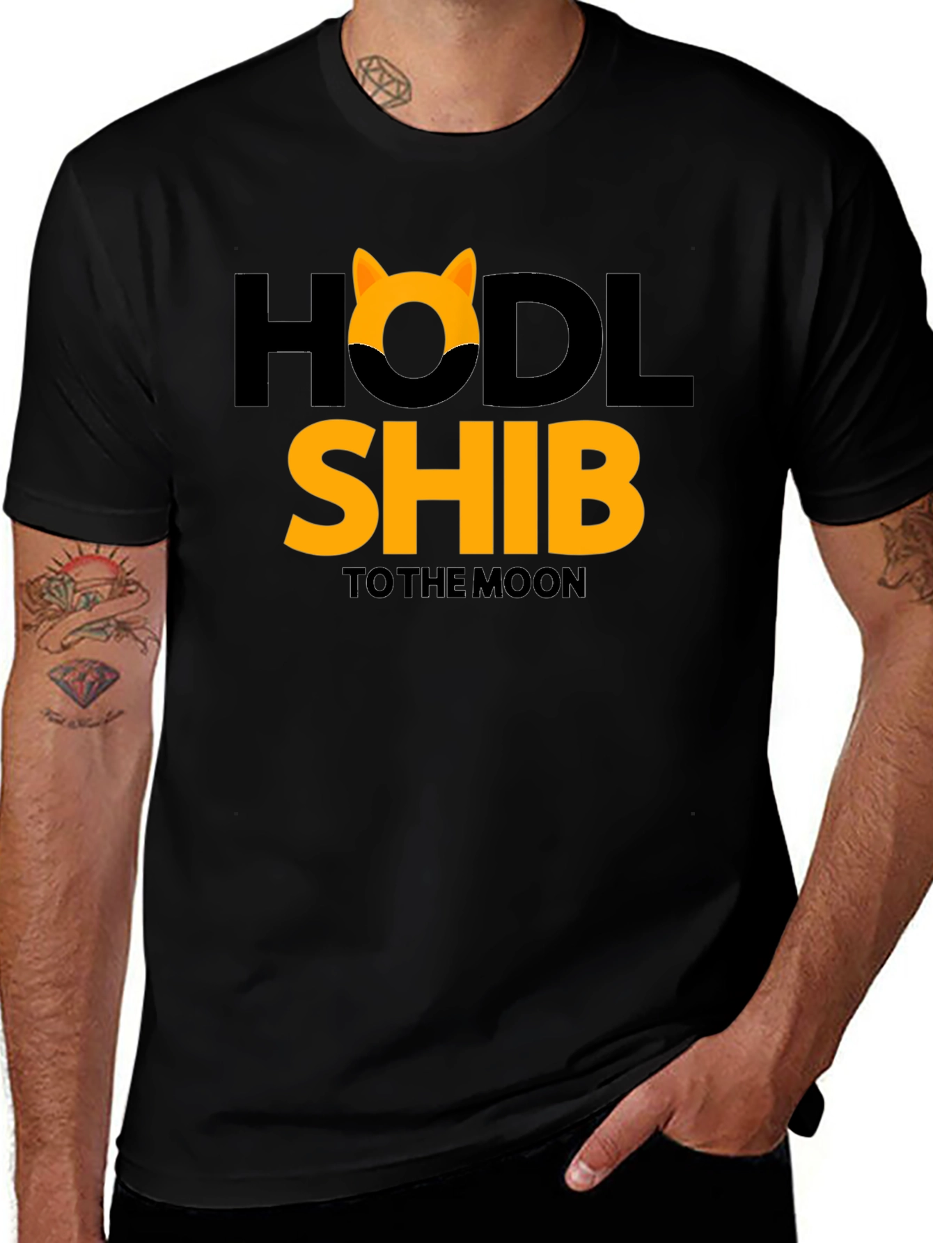 Black HODL Shib to the Moon Black T-Shirt main image