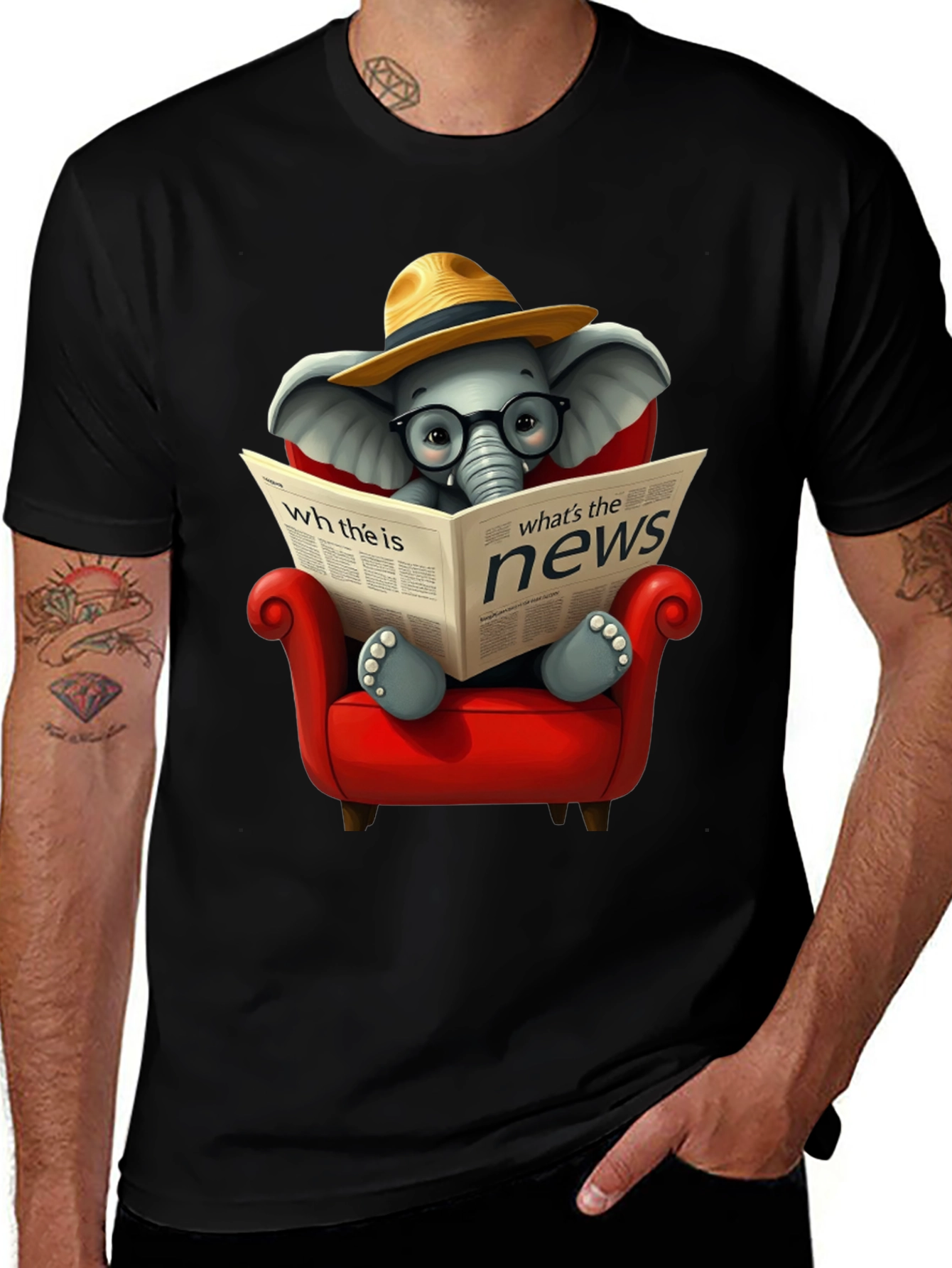 Variant 4 of Elephant Reading News T-Shirt
