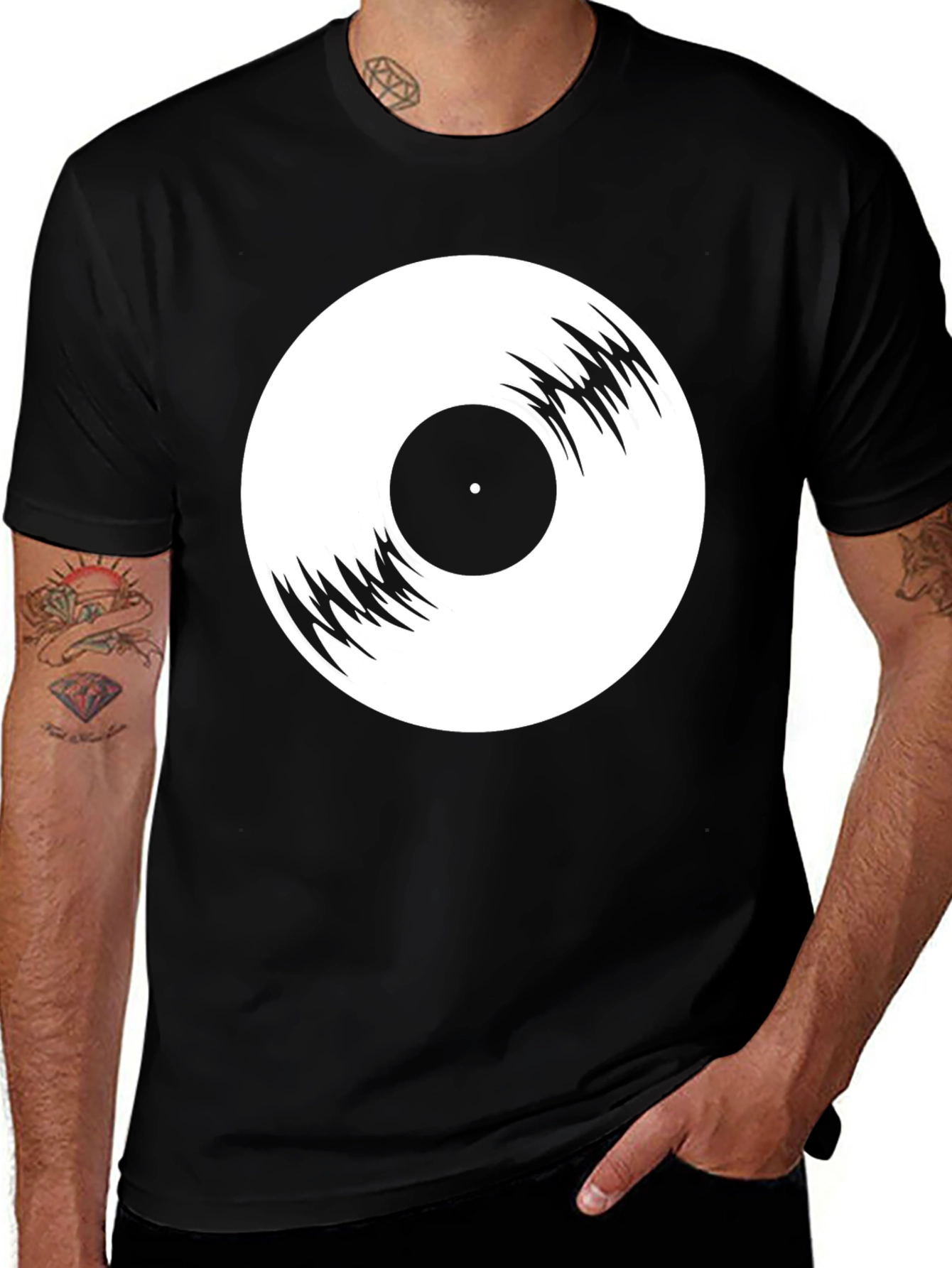 Variant 10 of Retro Vinyl Record Graphic Tee - Black