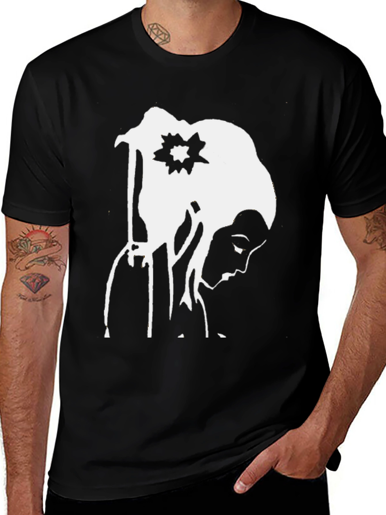 Variant 27 of Black T-Shirt with Abstract Woman Graphic
