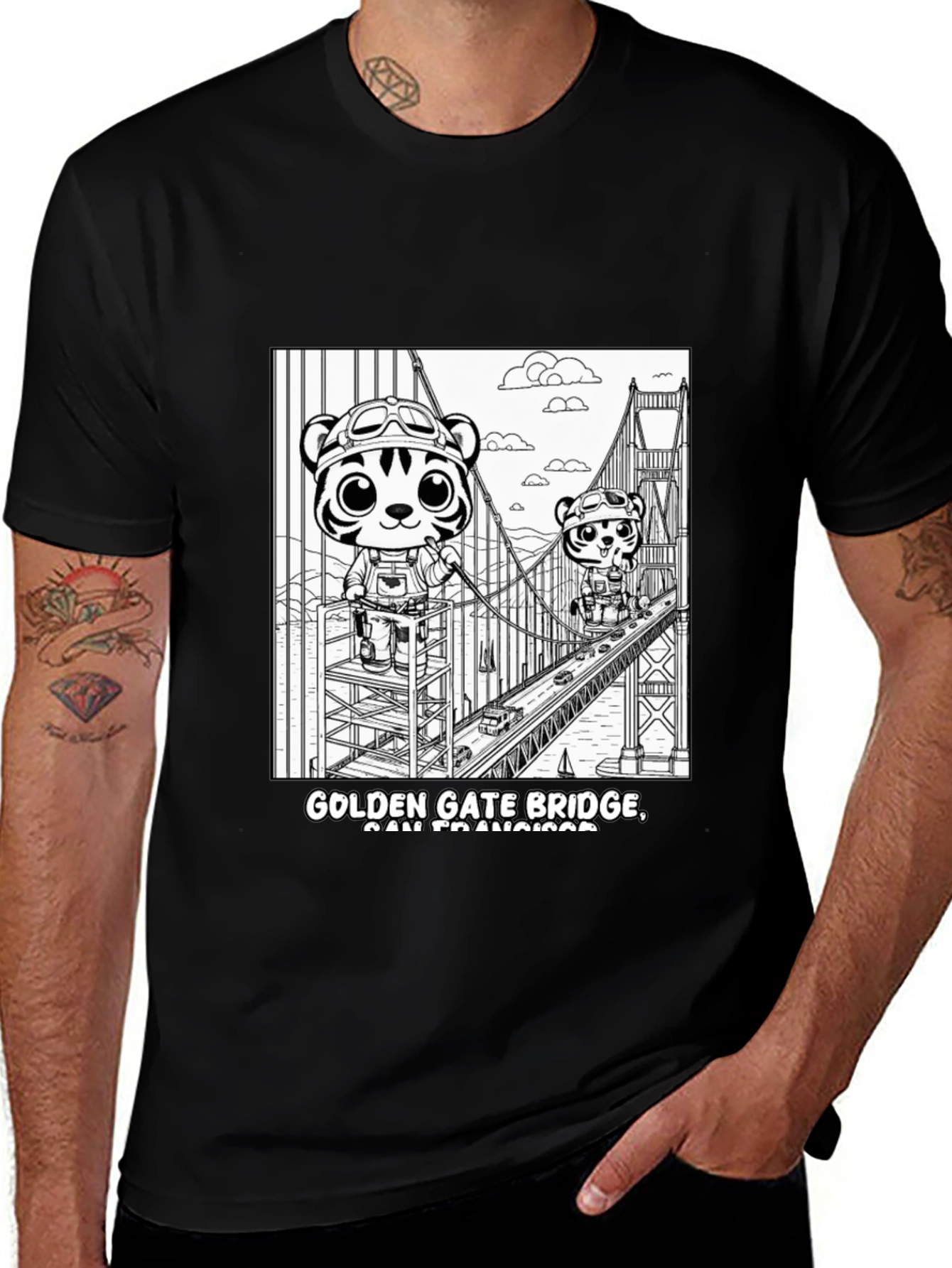 Variant 21 of Golden Gate Bridge Cartoon Graphic Tee