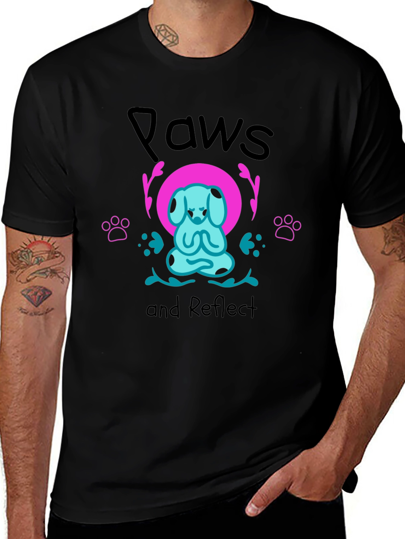 Paws and Reflect Yoga Dog Graphic Tee - Black
