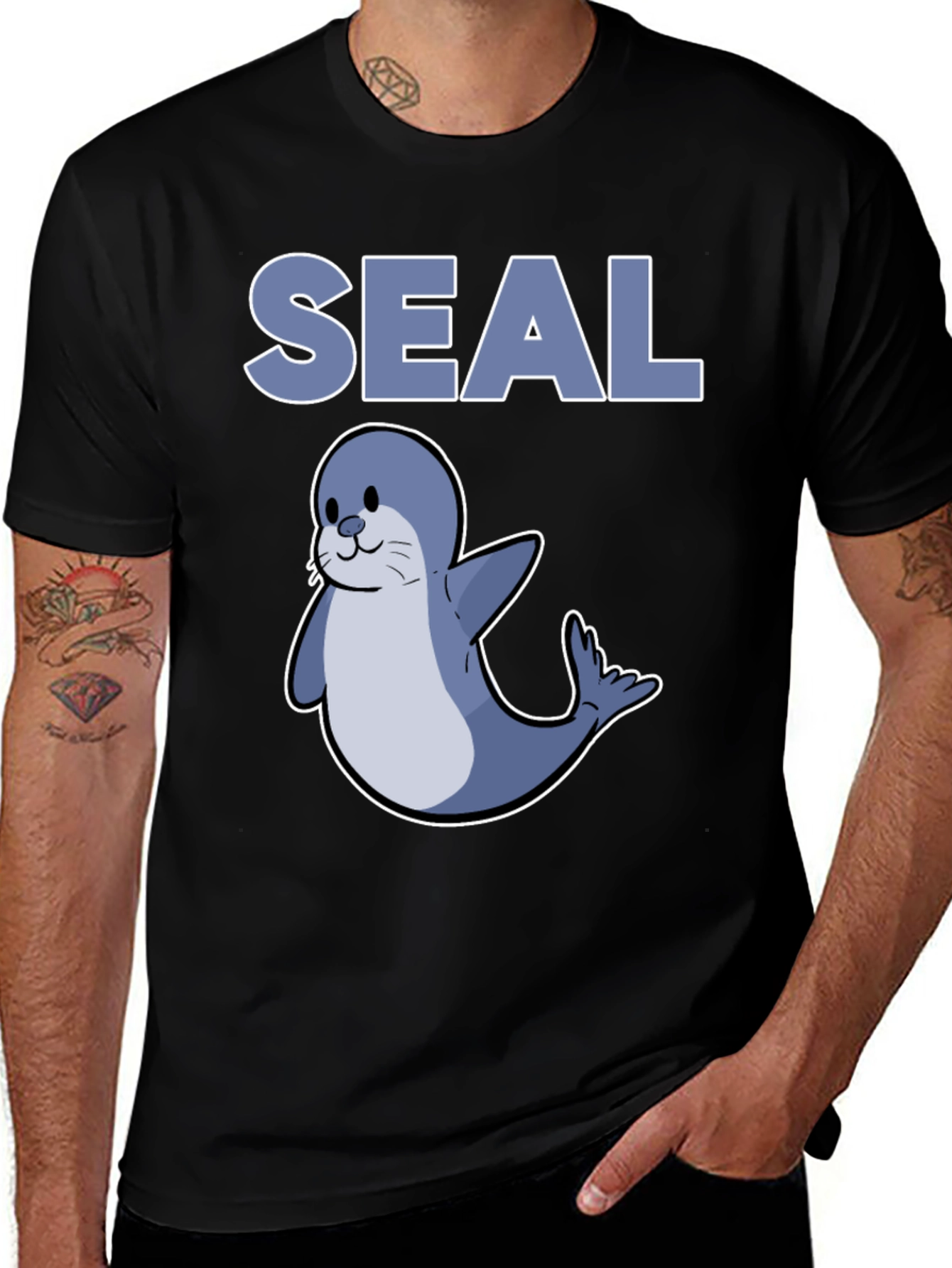 Variant 17 of Cute Seal Graphic T-Shirt - Black