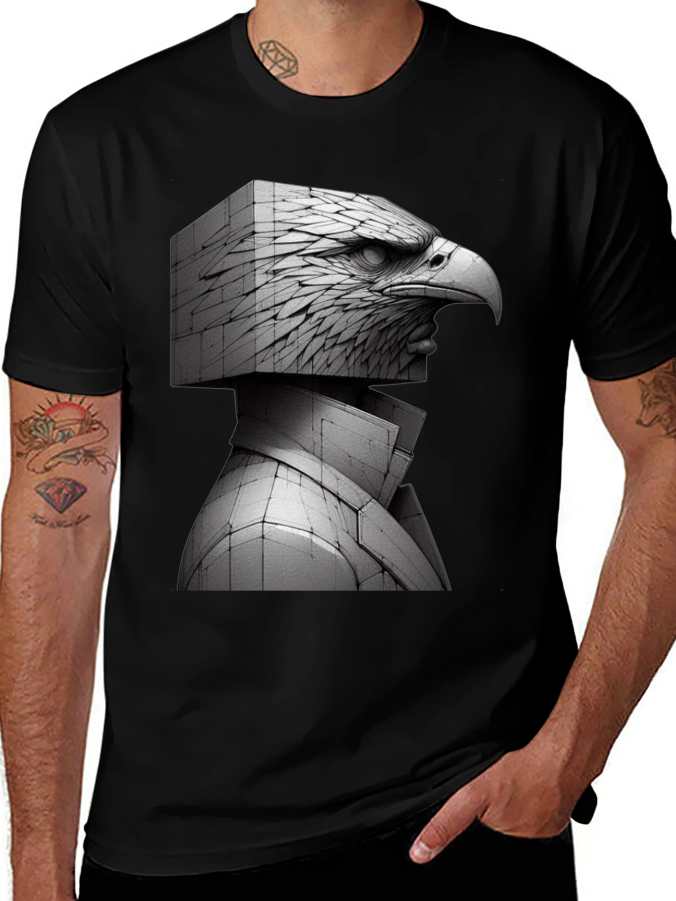 Variant 9 of Geometric Eagle Head Tee - Unique Artistic Design
