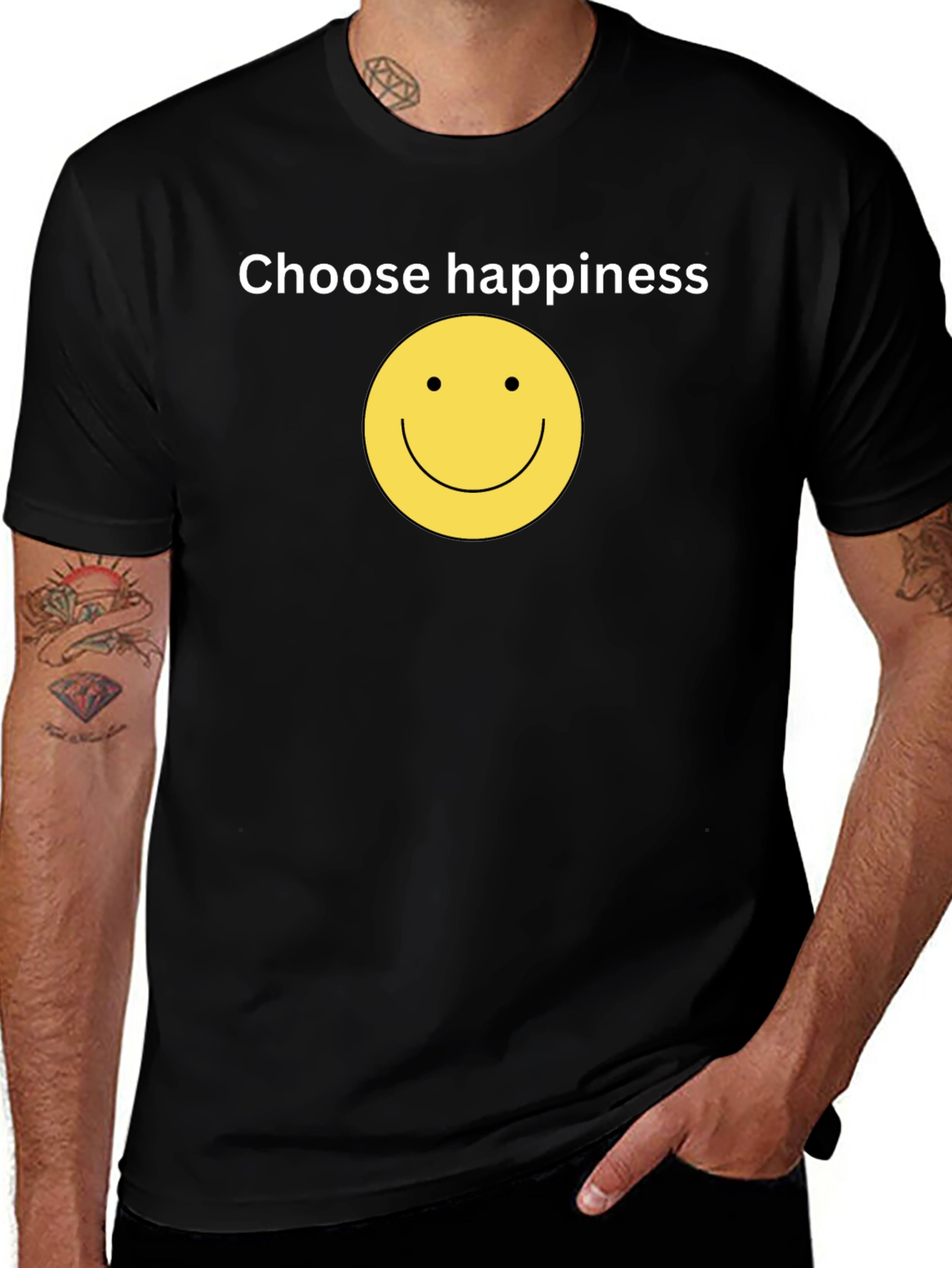 Black Choose Happiness Black T-Shirt - Smiley Face Design main image