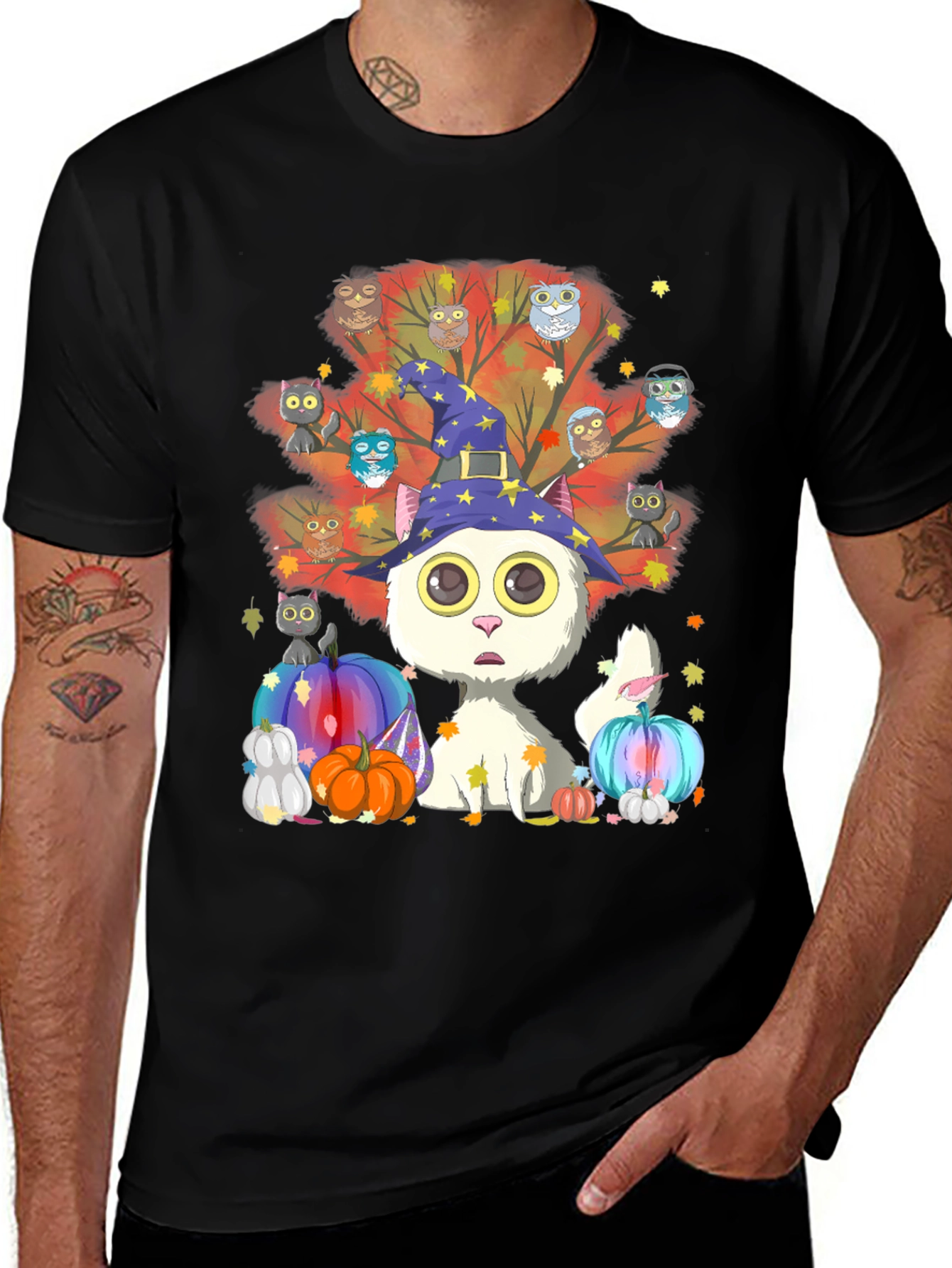 Halloween Cat & Owls T-Shirt