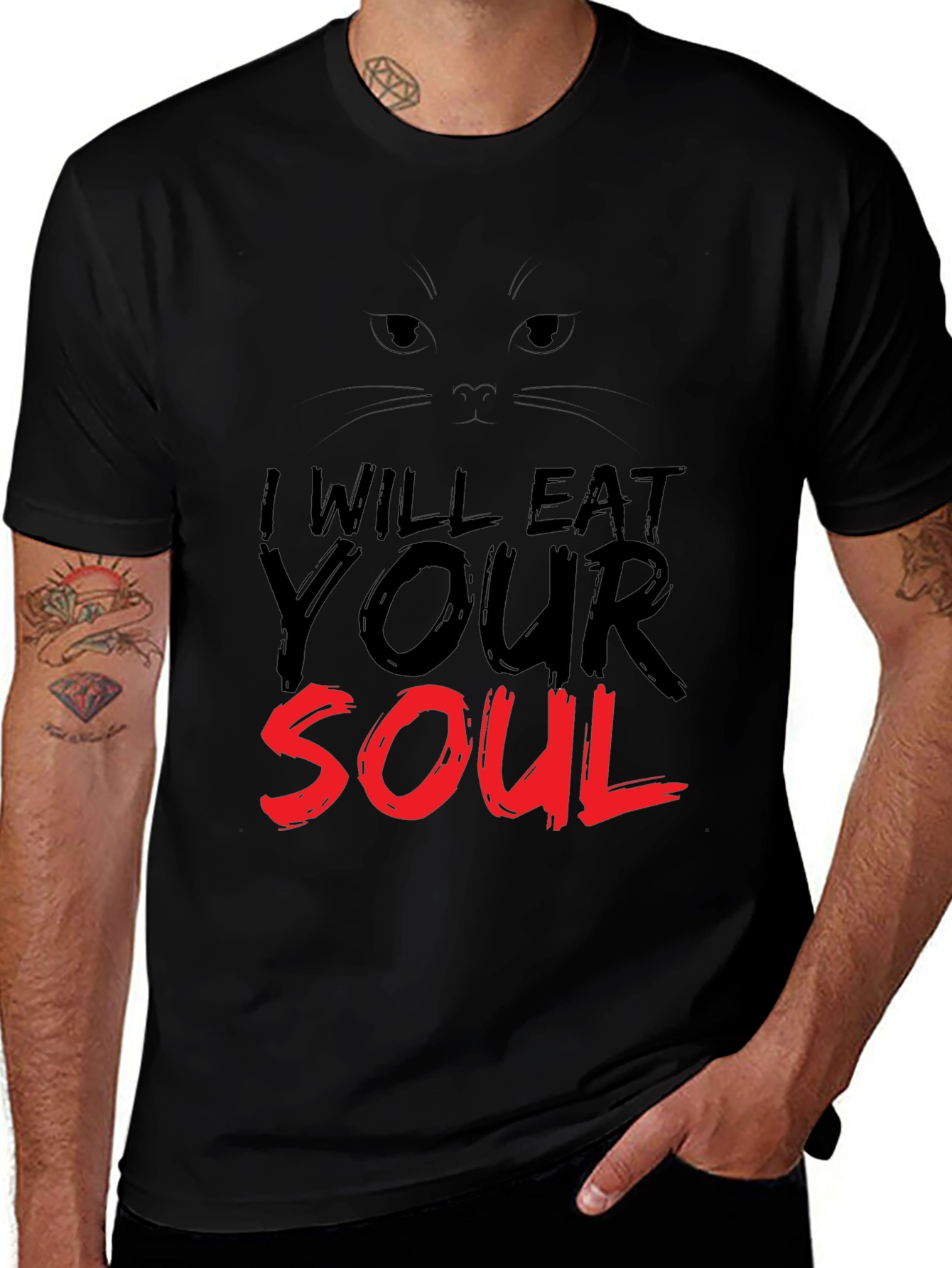 Variant 16 of I Will Eat Your Soul Graphic Tee - Black Cat