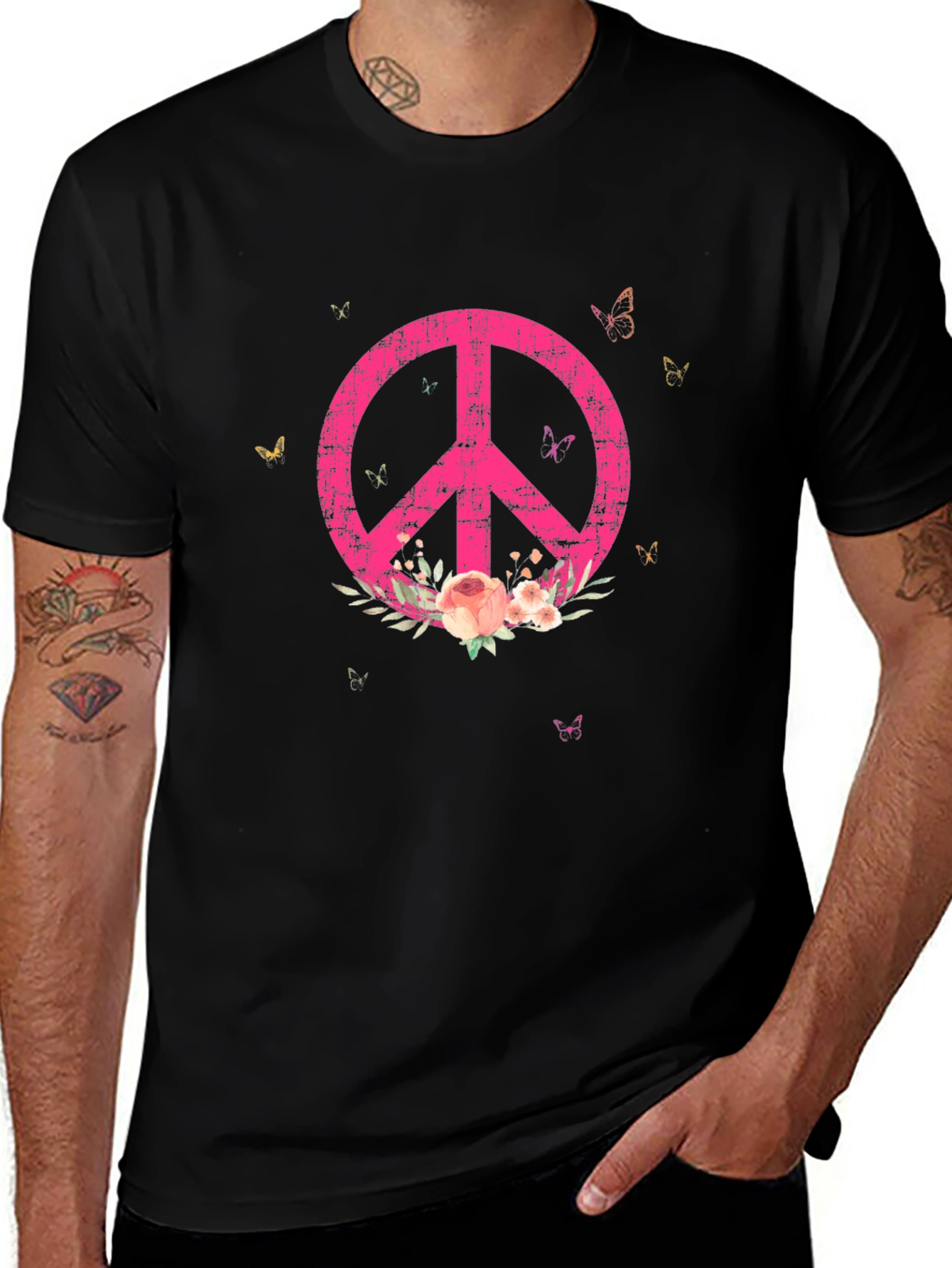 Variant 7 of Floral Peace Sign Graphic Tee - Relaxed Fit