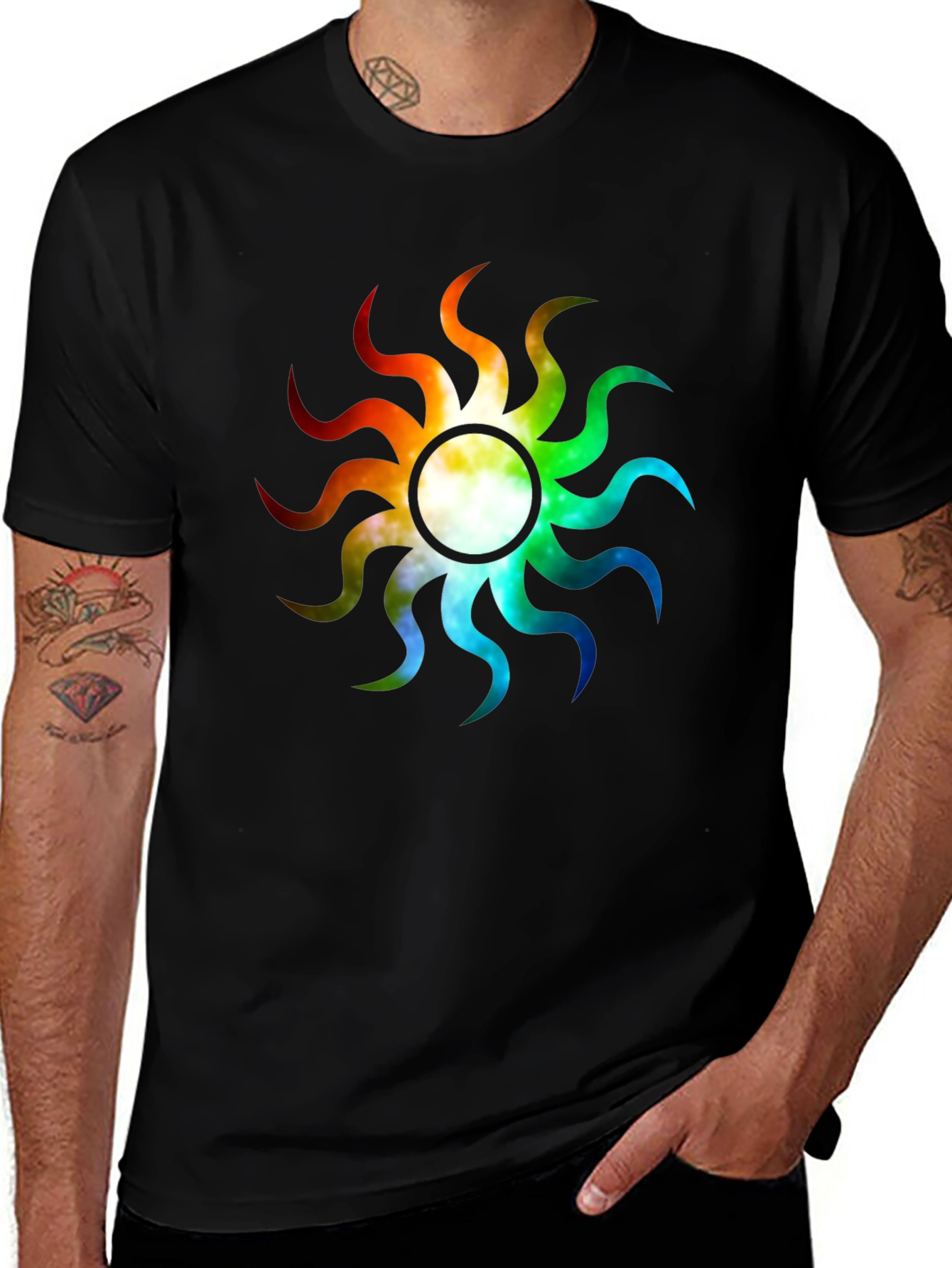 Rainbow Sunburst Graphic T-Shirt - Unique Design