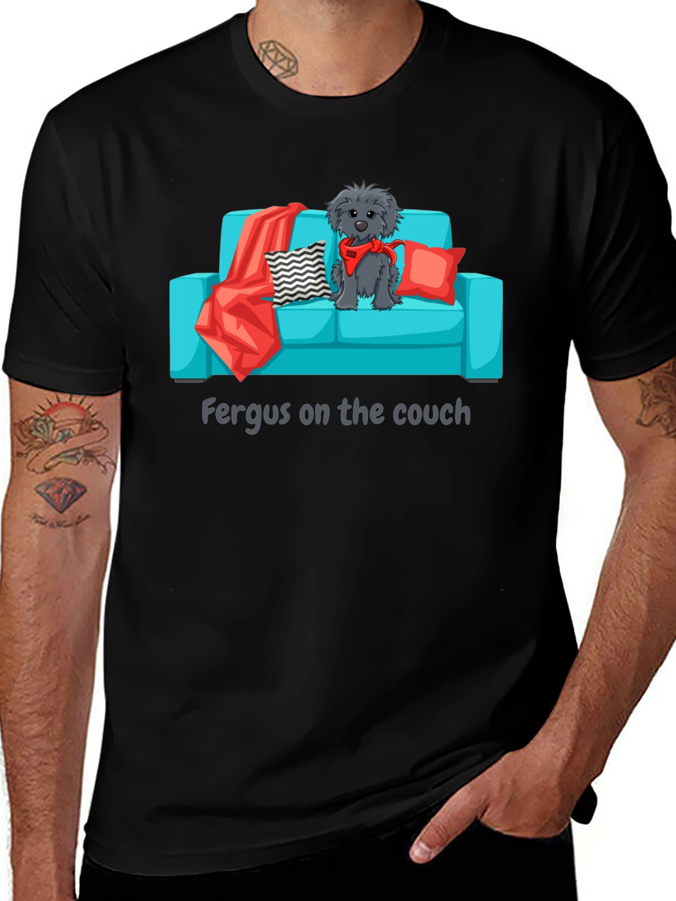 Variant 23 of Fergus on the Couch Black T-Shirt