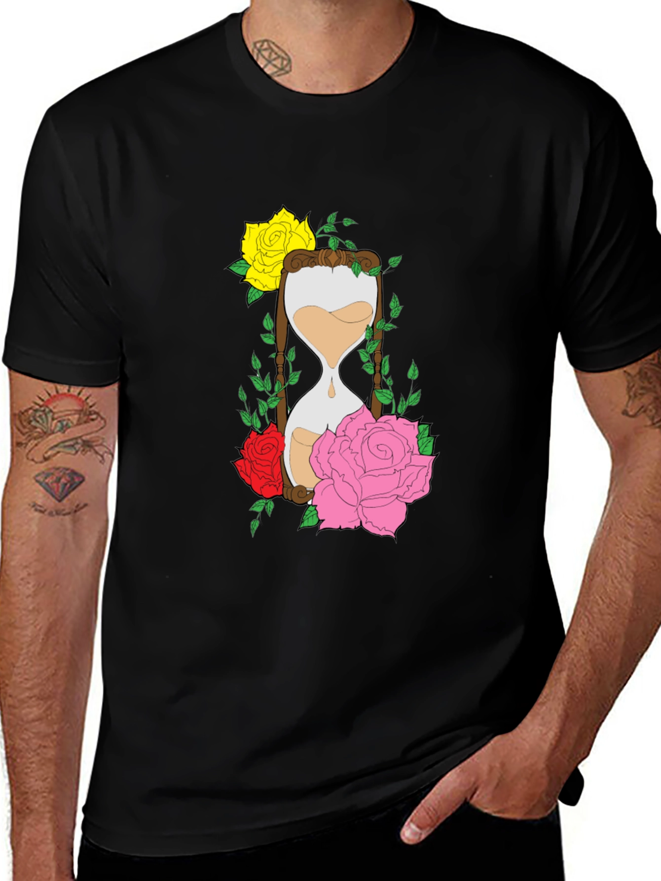Variant 17 of Hourglass & Roses Graphic Tee - Unique Design