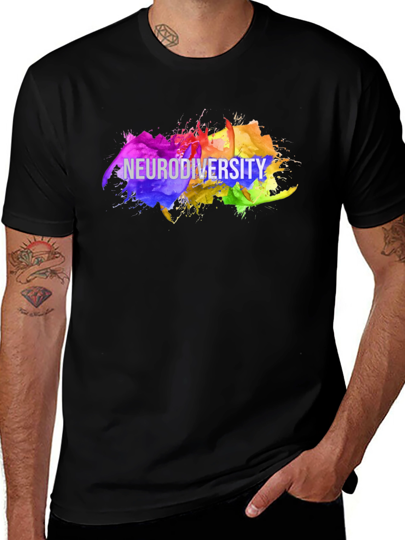 Variant 19 of Neurodiversity Rainbow Splatter Graphic Tee
