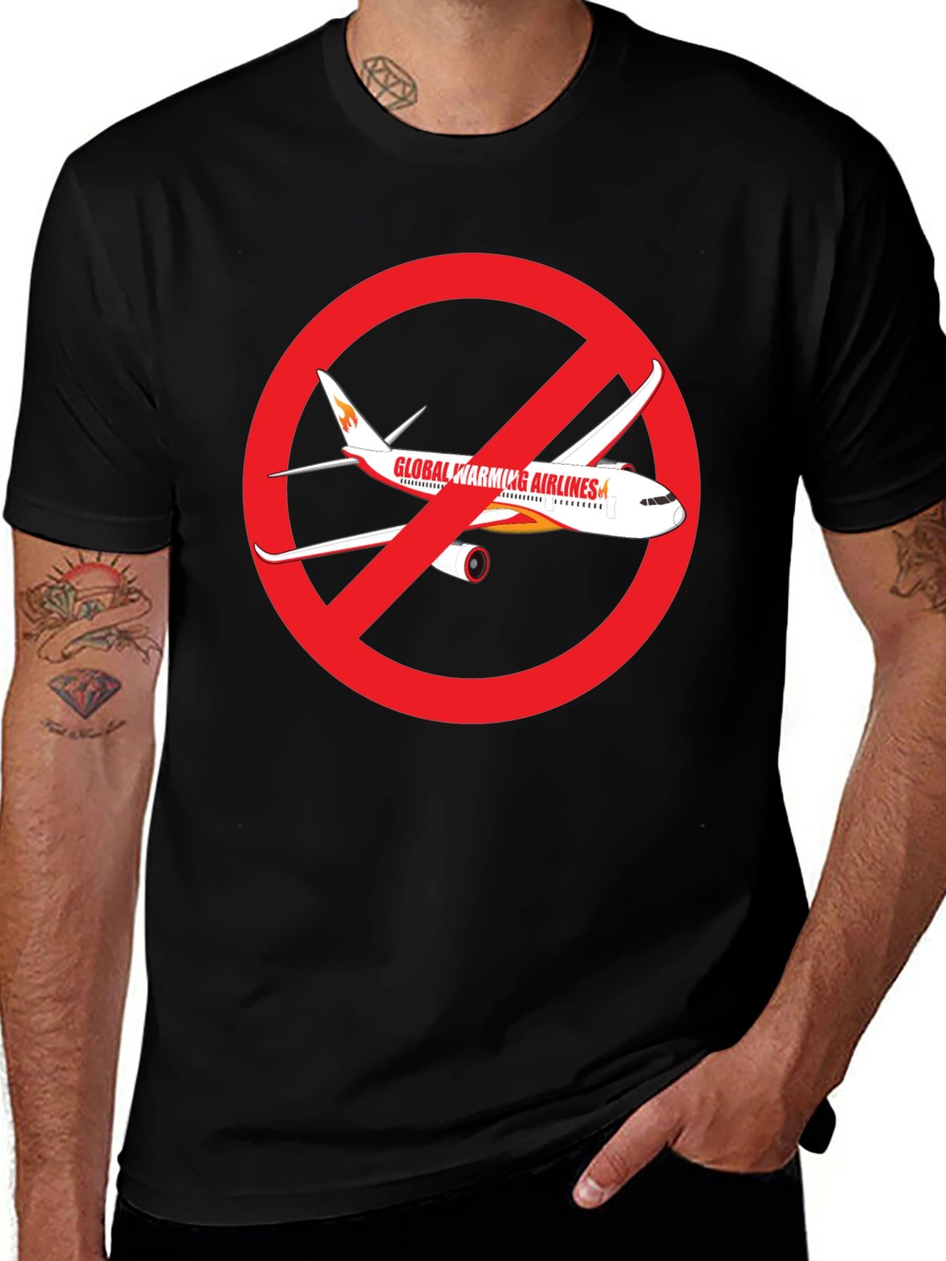 Variant 28 of No Fly Zone T-Shirt Global Warming Airlines Black Graphic Tee