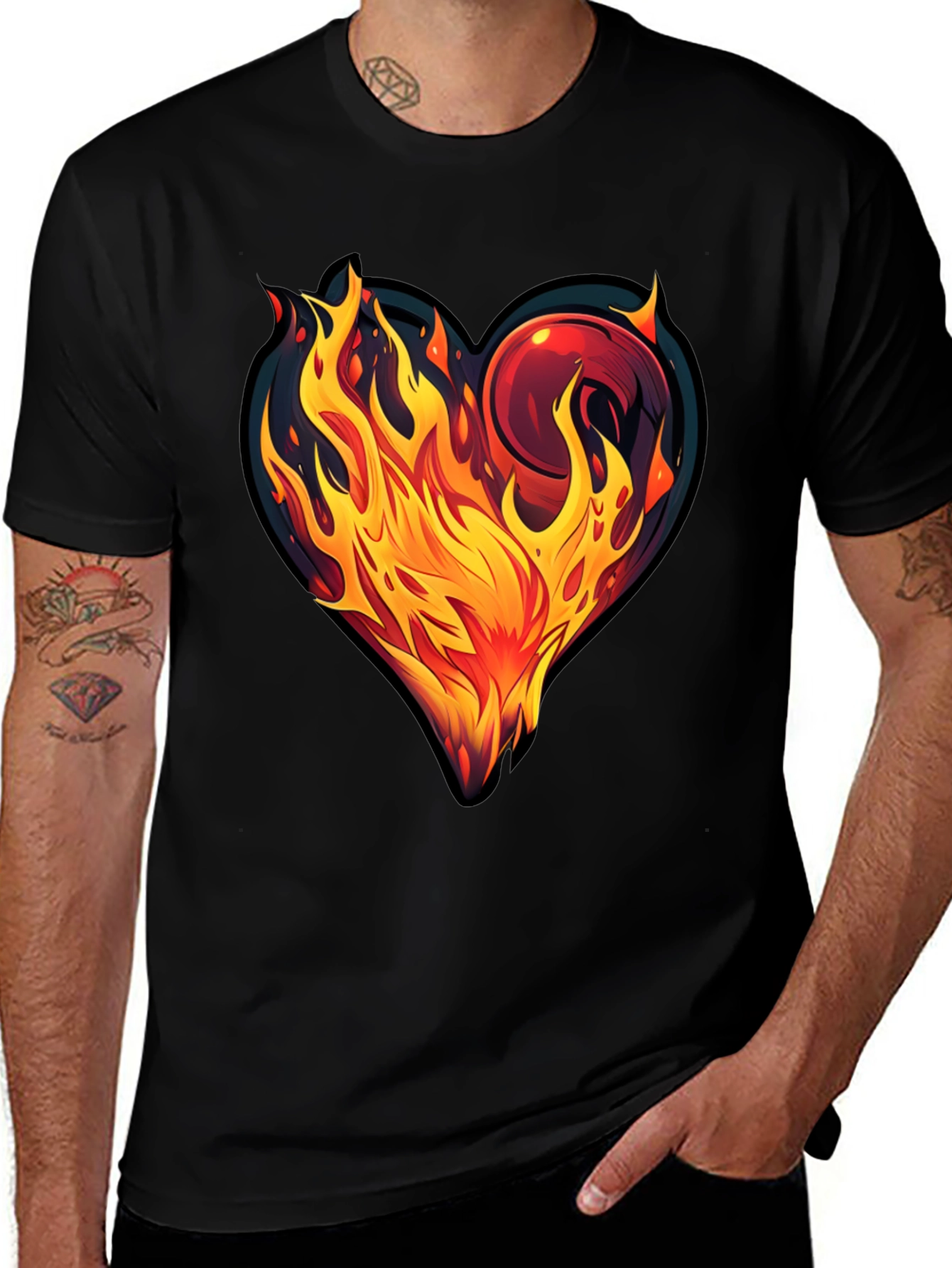 Variant 15 of Fiery Heart Graphic Tee - Bold Black T-Shirt