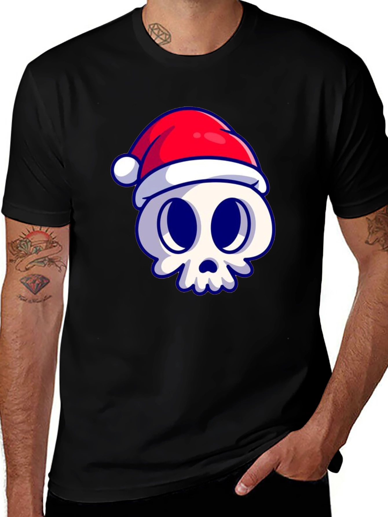 Variant 12 of Festive Skull Graphic Tee - Black Cotton